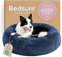 Vista 70 de Bedsure - Cama relajante para perro mediano, lavable, tipo dona, cama para gato, antideslizante, redonda, afelpada, mullida, de piel sintética