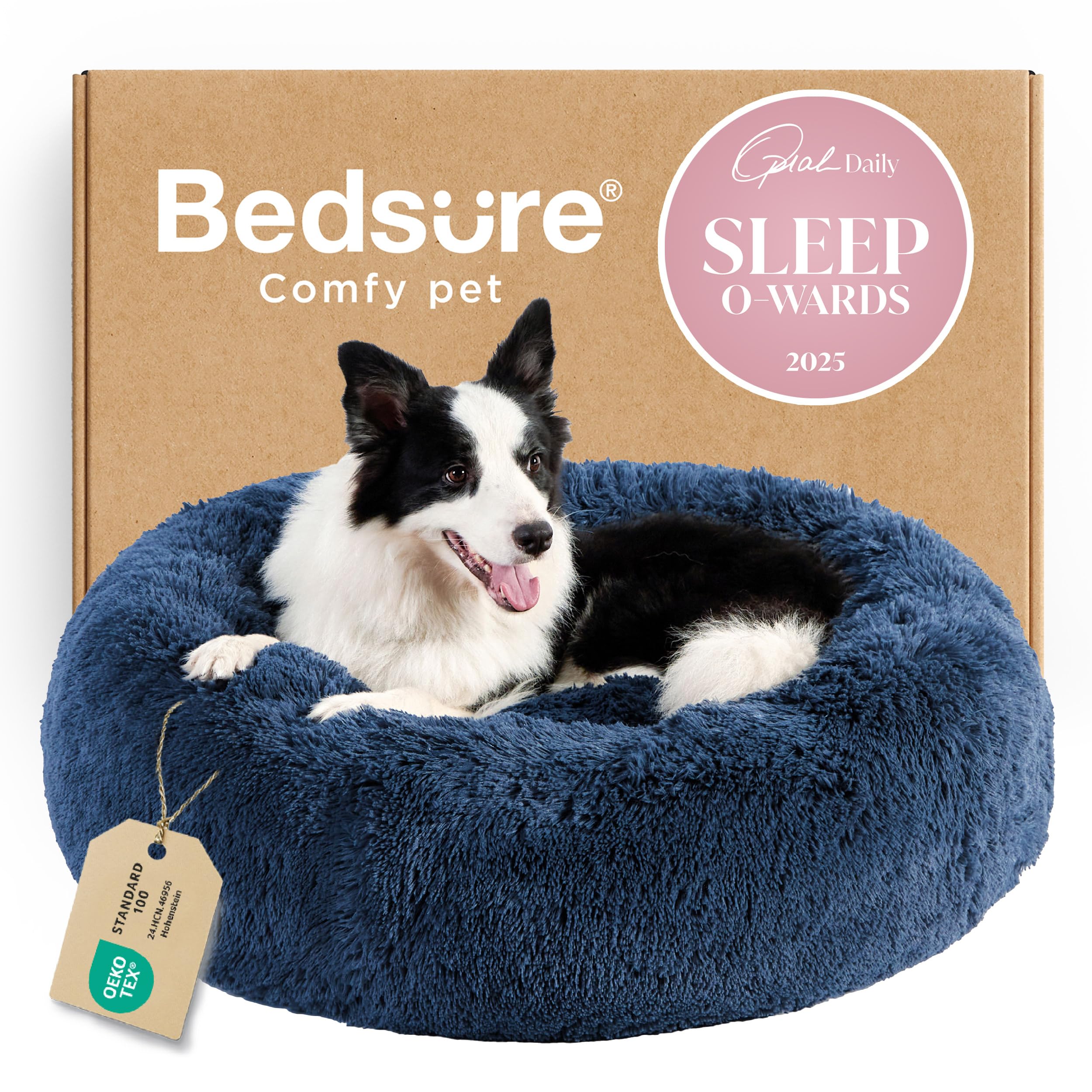 Bedsure Calming Dog Beds Large Sized Dog Donut Washable Pet Bed,36ins Navy