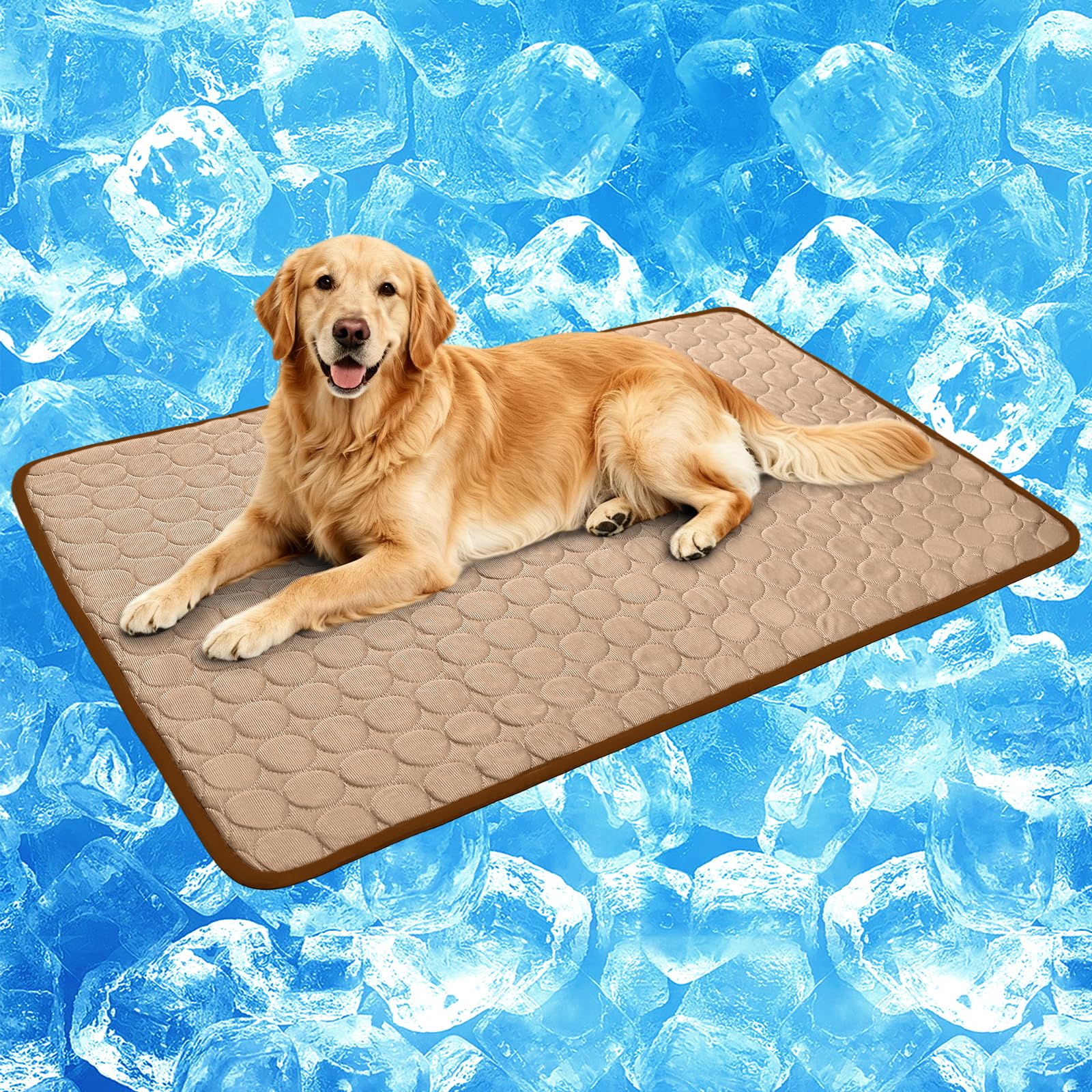 Dog Cooling Mat, Pet Cooling Mat for Dogs Cooling Blanket for Dogs Dog Cooling Pad for Kennels, Crates, Cars, Indoor & Outdoor Ice Silk Cooling Mat for Extra Large Dogs (Brown, L(28 * 22"))