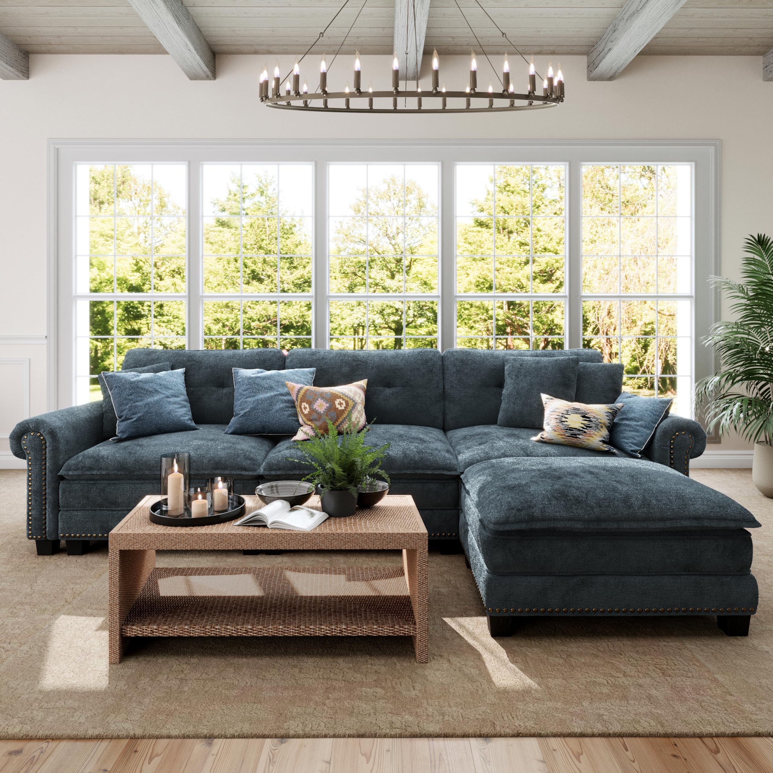 116 1 L Shaped Modular Cloud Couch with Extra Wide Deep Seats Oversized 4-Seater Mid-Century Modern Couch with