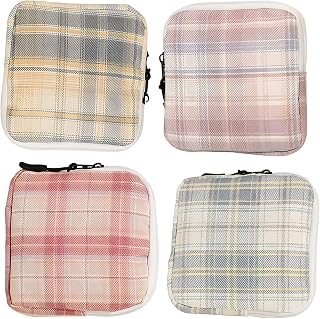 Pack of 4 Sanitary Pads Storage Bag Sanitary Napkin Storage Pouch Nursing Pad Holder Portable Square Period Bags Tampons Sanitary Pads Pack Cartoon Cotton Coin Bag for Women Girls