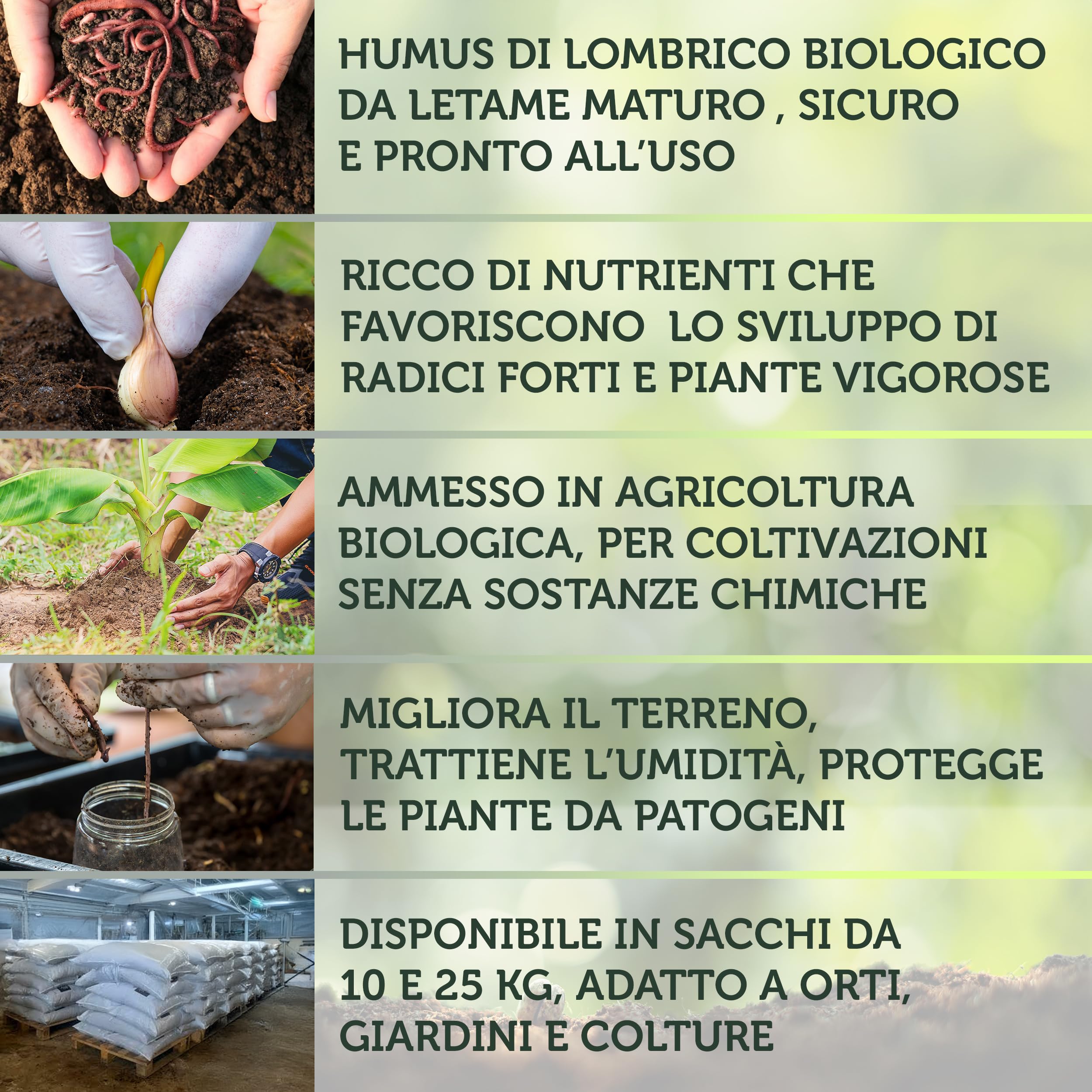 NutriRoot Humus di Lombrico Naturale | Concime Organico Biologico da Letame Maturo | Fertilizzante per Orto, Giardino e Piante in Sacco da 25kg | Prodotto Italiano
