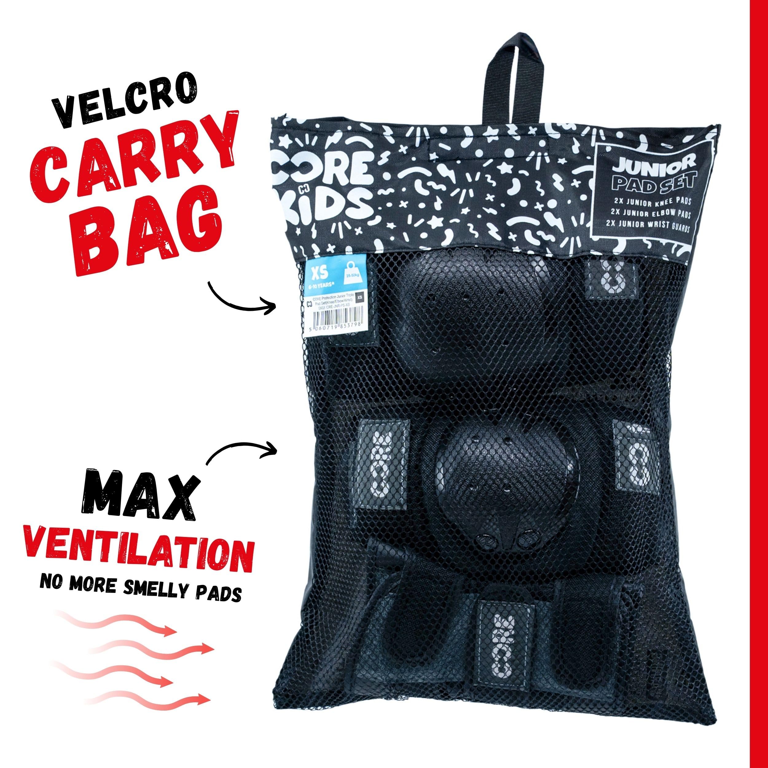 CORE Junior Dreifach-Pad-Set, Knieschoner, Ellenbogenschützer, Handgelenkschoner, 6-in-1-Schutzausrüstungs-Set für Kinder, Jugendliche, Erwachsene, für Skateboarden, Roller, Radfahren, BMX, Skaten