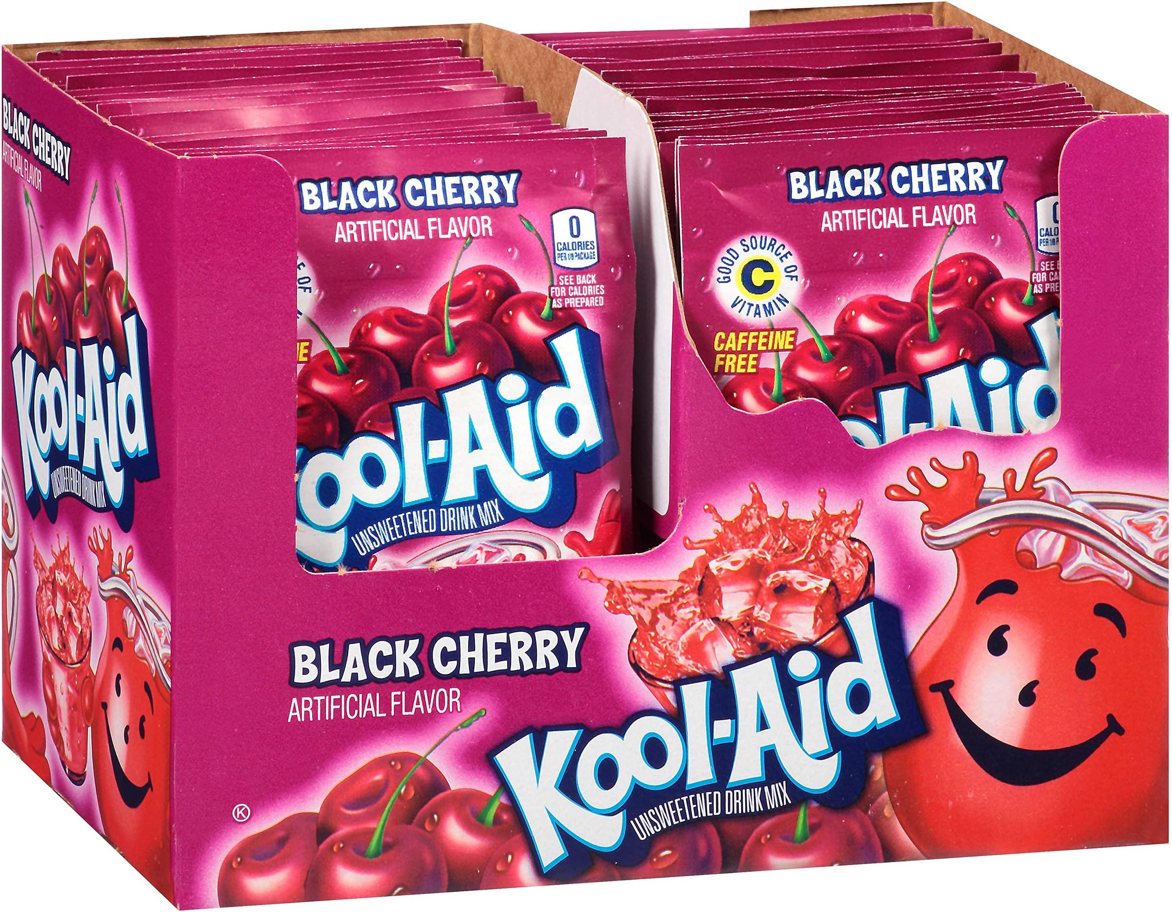 Kool-Aid Black Cherry Flavored Unsweetened Caffeine Free Powdered Drink Mix, 0.13 Ounce (Pack of 96)