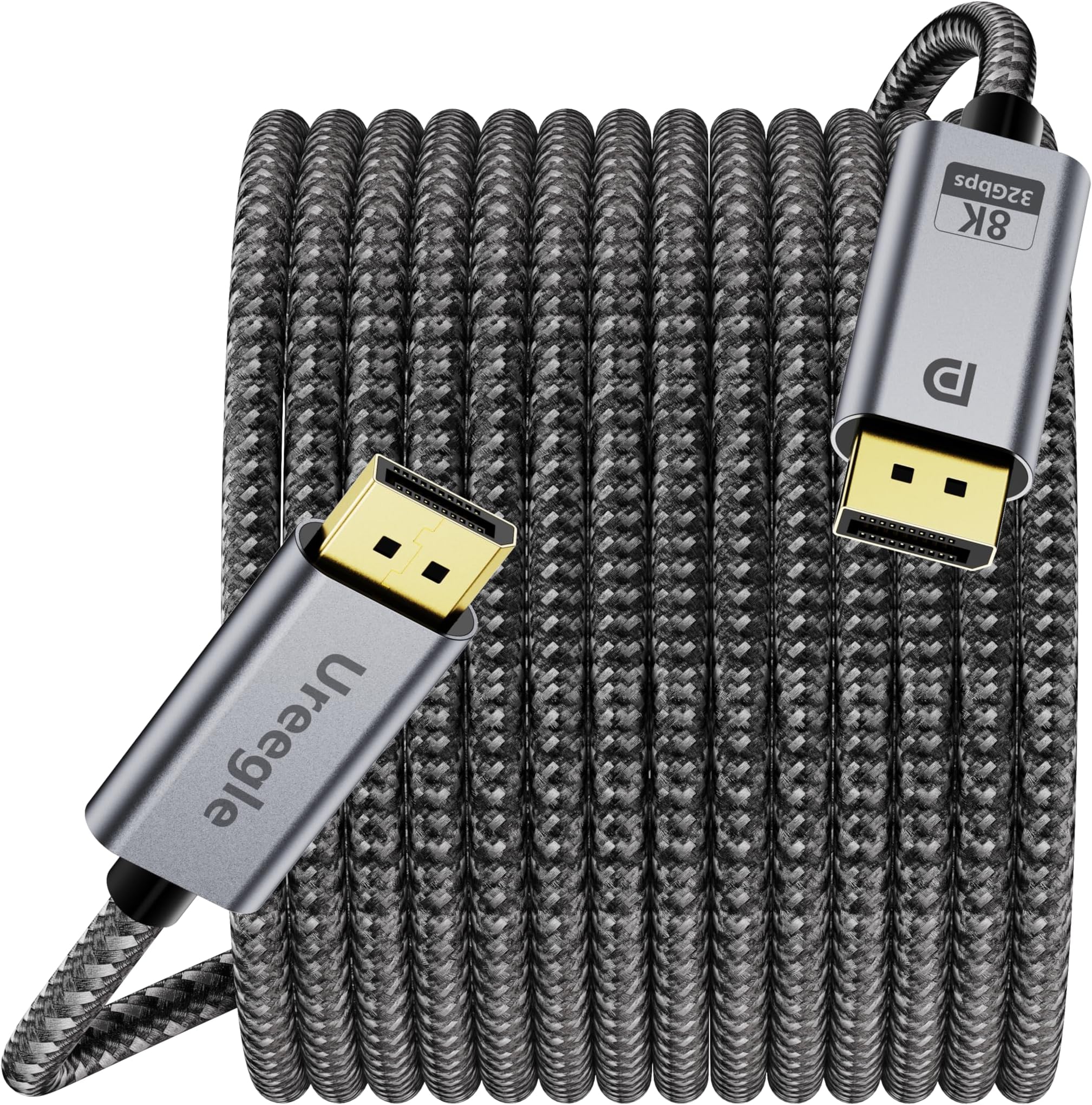 8K DisplayPort Cable 1.4, Display Port Cable 12ft, 8K@60Hz, 4K@144Hz, 2K@240Hz, 32.4Gbps High-Speed DP to DP Cord for Gaming Monitor, Graphics Card, PC, Laptop RTX 4080/4090, RX 6800/6900