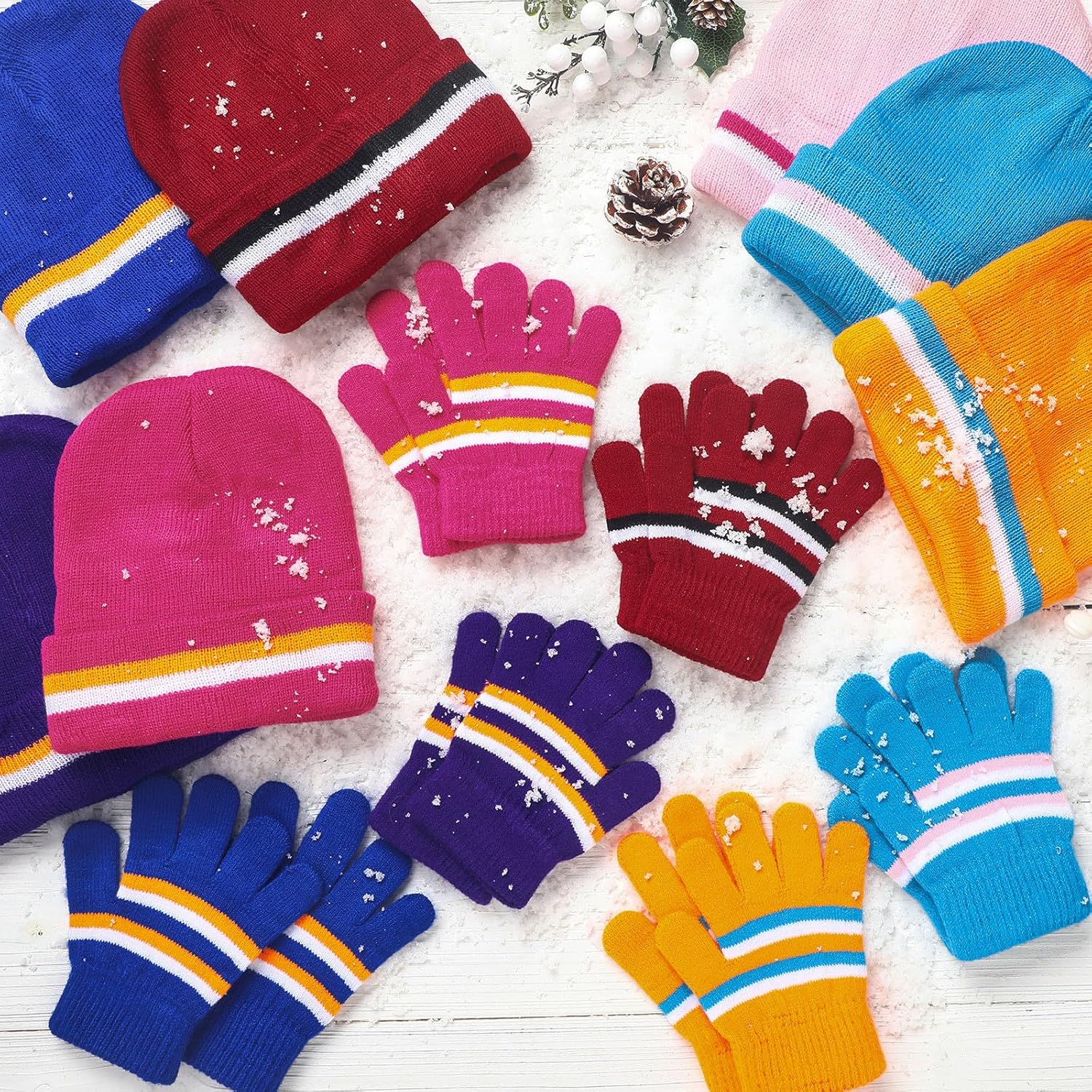 Funtery 48Pcs Kids Winter Beanie and Gloves Set Bulk Pack Knit Hat Unisex Magic Gloves Pack Winter Gift for Boy Girl Donation - Image 2