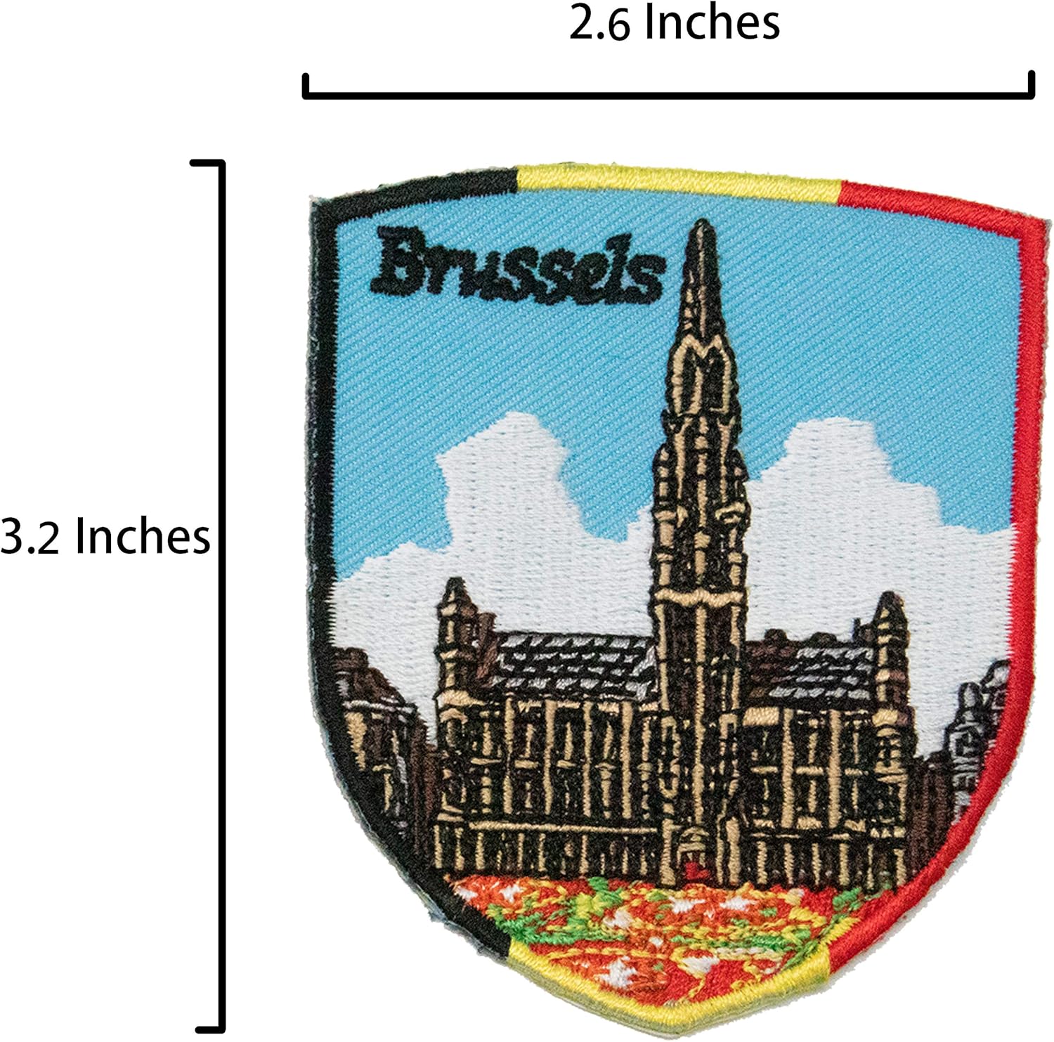 A-ONE -Belgium Brussels Landmark Embroidery Patches 2 Pcs +Belgium Country Metal Lapel Pin 1Pc, Accessories Sew On Iron On Clothes Hats Kid's Clothing Arts Craft Emblem No.039D