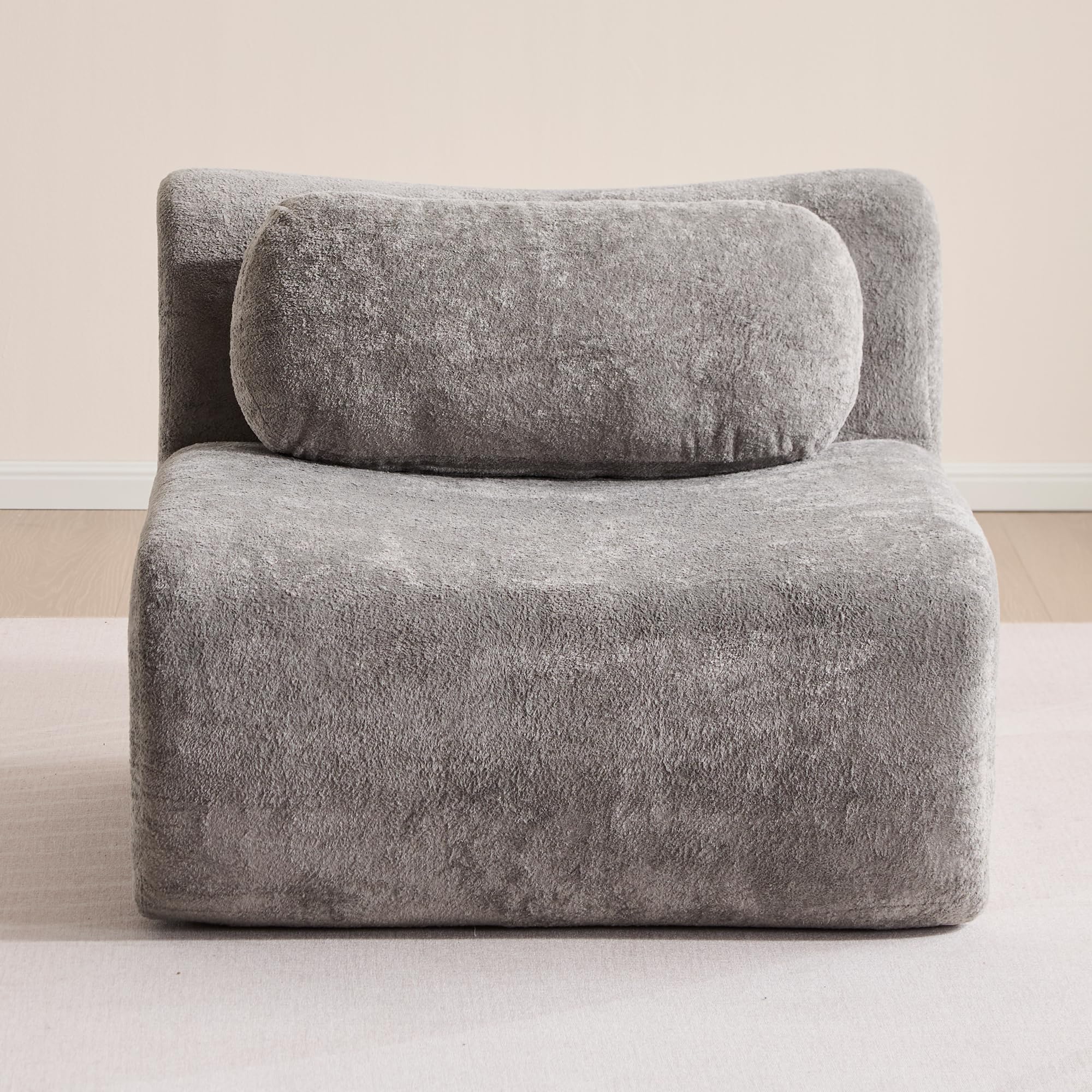 Multiple Modular Boneless Couches for Living Room, Cloud Sectional Sofa with Comfy Deep Seat, Oversized Single Sofa for Bedroom Apartment No Assembly, 1 Module Combined, Light Grey