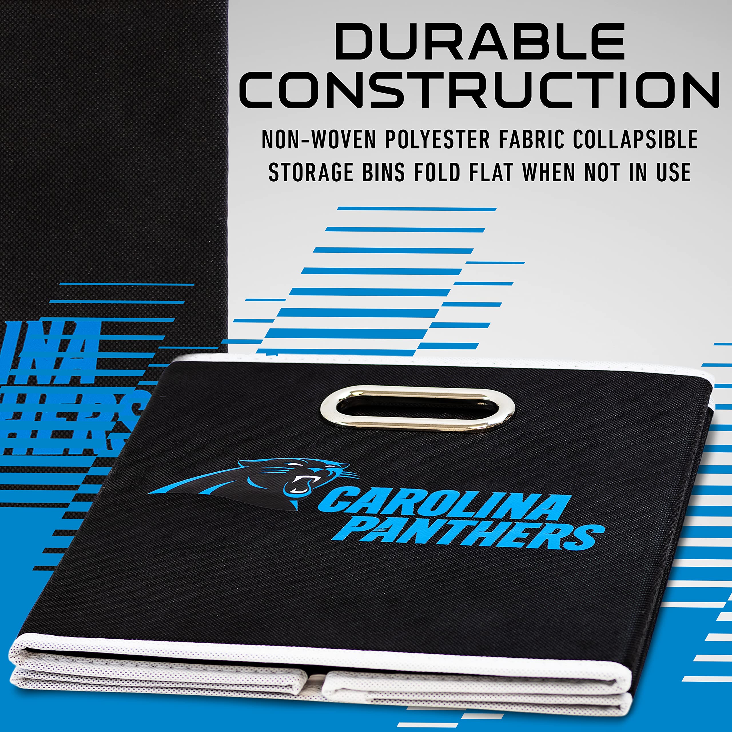 Franklin Sports NFL Carolina Panthers Collapsible Storage Bin NFL Folding Cube Storage Container Fits Bin Organizers Fabric NFL Team Storage Cubes One Size - Image 4