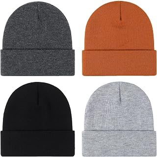 Cmonie 4 Pack Winter Beanies for Men Women - Cuffed Knit Skull Caps, Stretchy Warm Unisex Hats