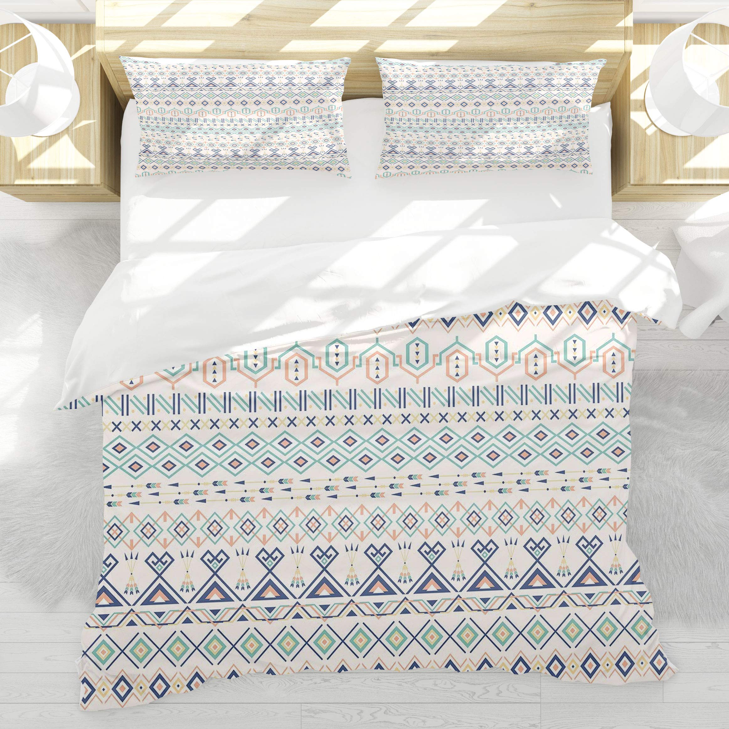 BEDNRY Bedding Set,Geometric Aztec Motifs Triangles Squares Artful Folk Inspiration Tribal Image,Decorative 3 Pieces,1 Duvet Cover with 2 Pillow Shams,Single(135 x 200cm) SIZE