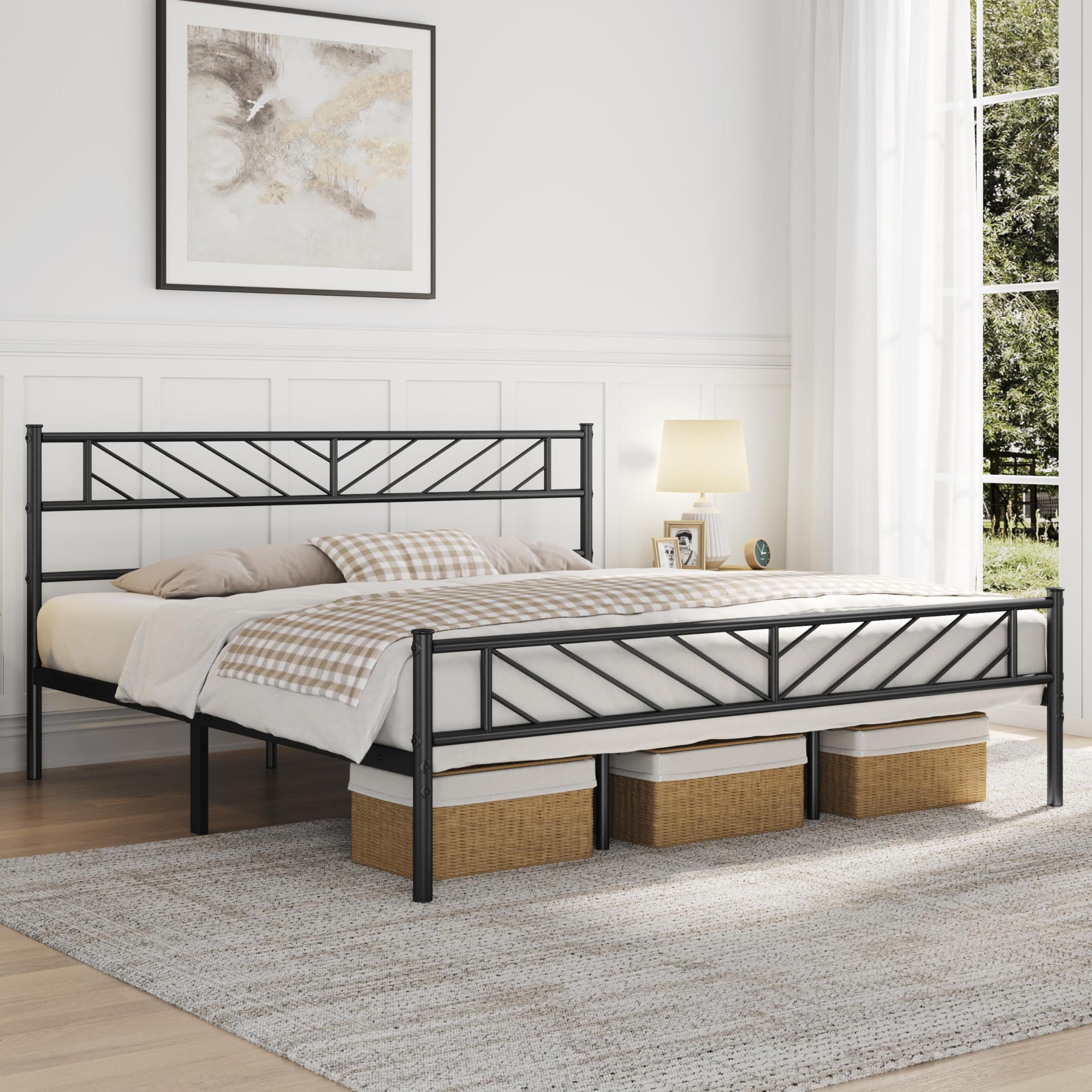 Snapklik.com : Yaheetech King Size Platform Bed Frame