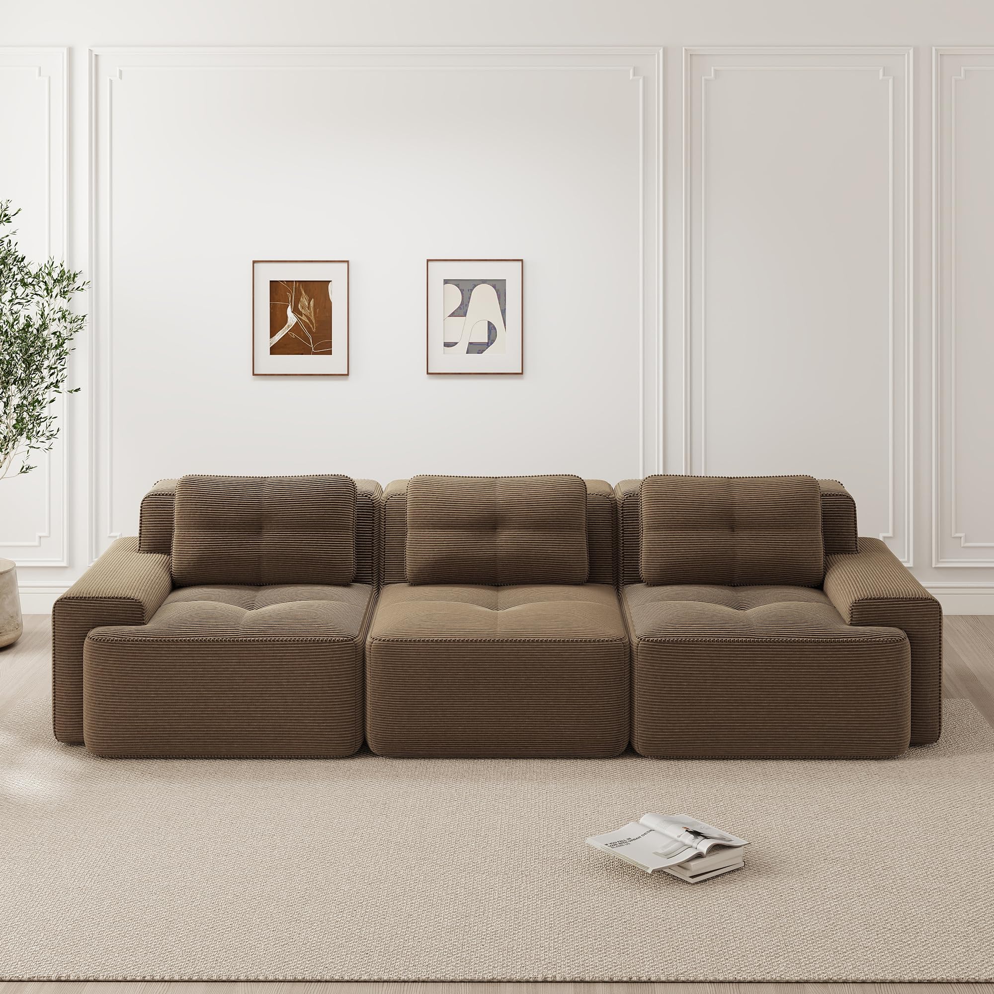 Boneless Sofá de 3 plazas, asiento bajo, modular, sofá esquinero modular de gran tamaño, sofá en la nube de pórtico cómodo sofá para sala de estar sofá sin montaje