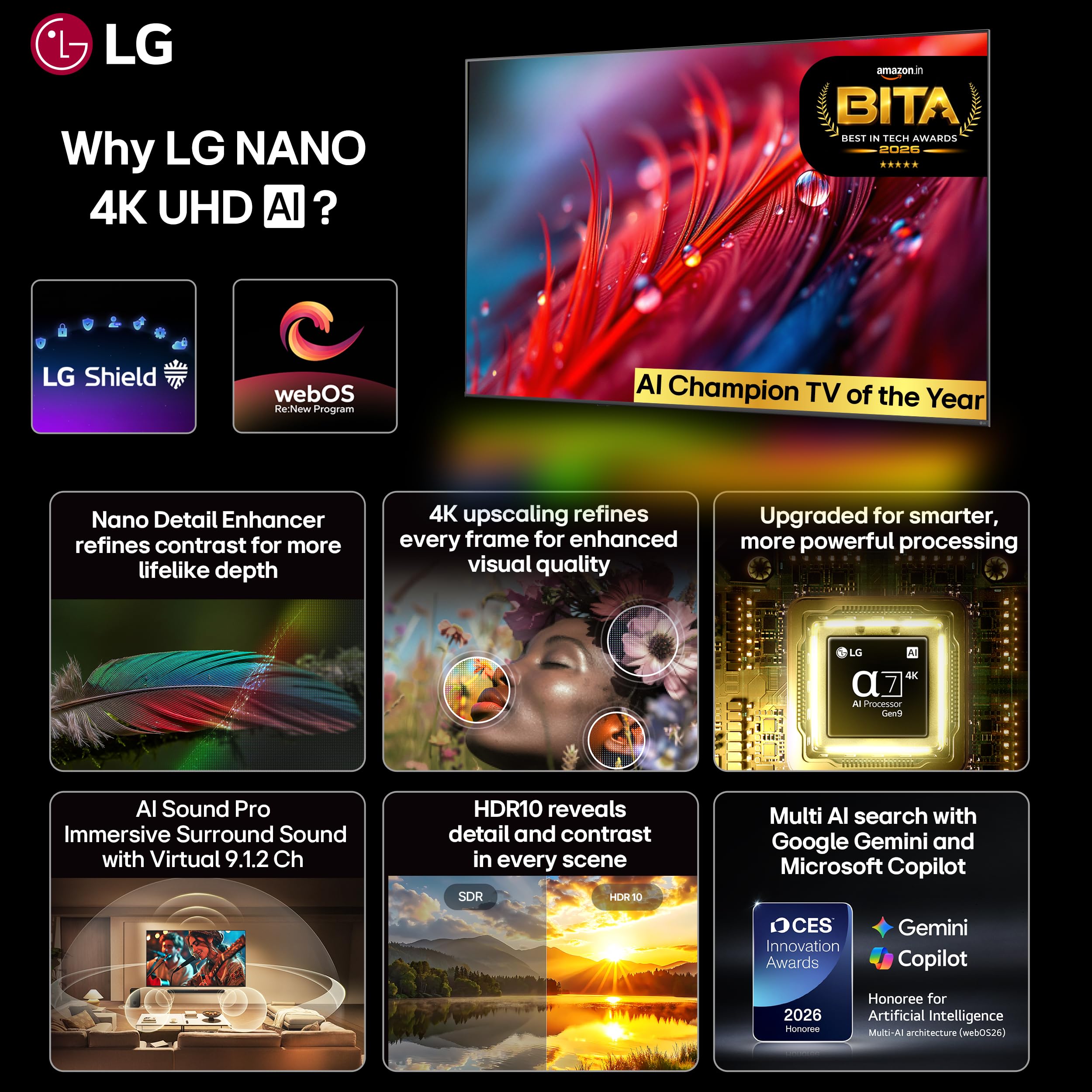 LG 164 cms (65 inches) NU87 AI Series Nano 4K Ultra HD (3840 x 2160) Smart webOS LED TV 65NU870BPLA 2026 — Amazon image 2