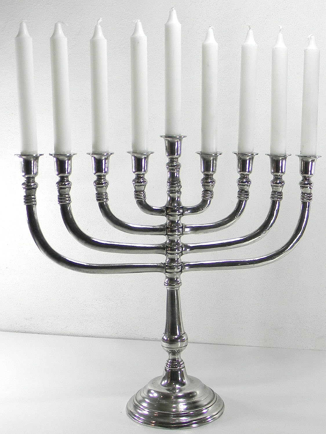 Cavagnini Handcrafted Pewter Menorah Candelabra - 9 Branch Traditional Italian Handmade Candle Holder - Elegant Home Decor & Religious Ceremonial Piece