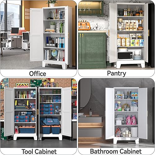 Miniatura 10 de Gabinete de despensa negro de 61 pulgadas, gabinete de almacenamiento de metal, gabinetes de despensa con puertas y estantes, gabinete de