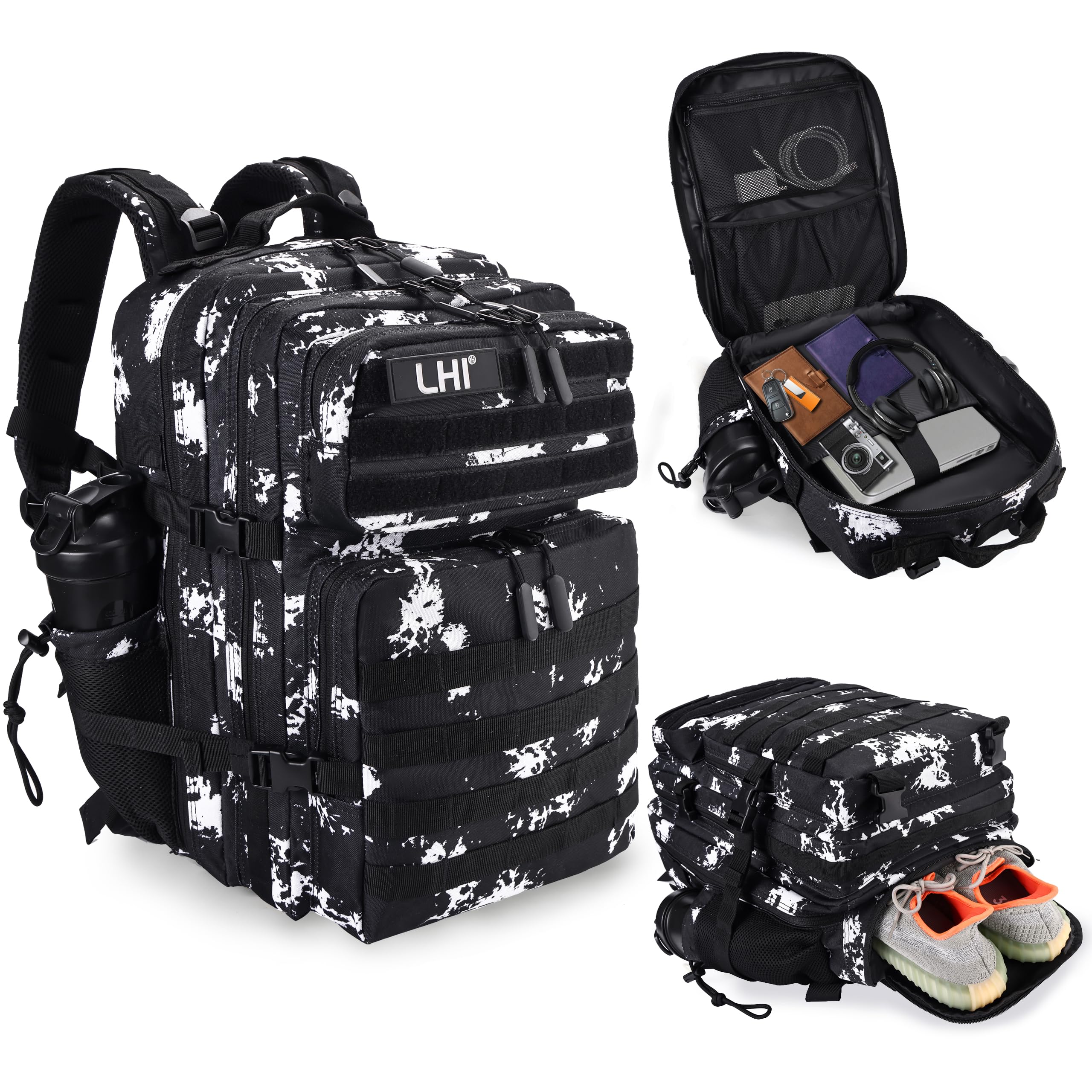 LHI Military Tactical Backpack for Men and Women 45L Army 3 Days Assault Pack Bag Large Rucksack with Shoe Compartment