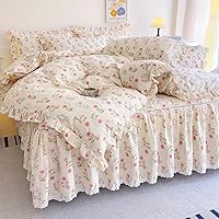 Vista 6 de EAVD Funda de edredón de flores rosas estilo jardín francés con volantes Queen de algodón suave elegante shabby chic juego de ropa de cama floral