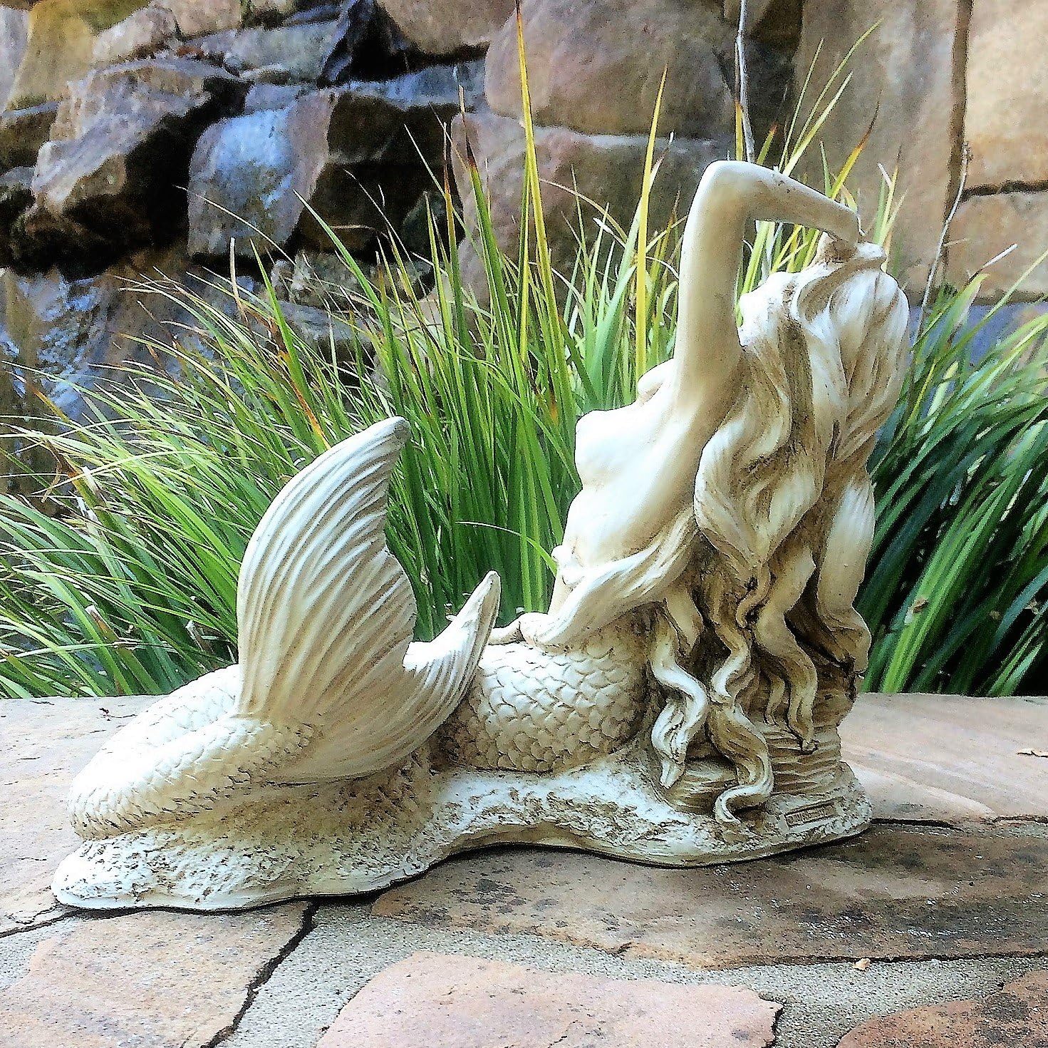 3 Piece Mermaid Table Top Antique White Beach and Pool Statues
