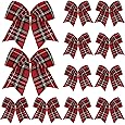 Jetec 12 Pcs Christmas Buffalo Plaid Bows Decorations 6 Inch Christmas Check Plaid Bows Tie Bows Wreaths Ornaments for Xmas Tree Garland DIY Crafts Home Indoor Outdoor Decor(Red Plaid)