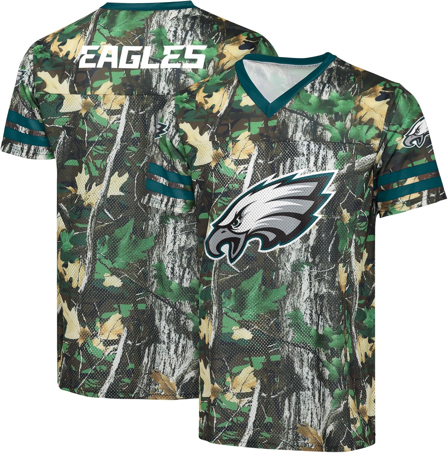 FOCO NFL Men's Officially Licensed Hunter Camo Primary Logo Game Day Football V-Neck Top