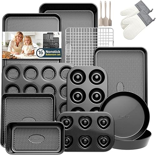 Miniatura 17 de Juego de 12 piezas de moldes antiadherentes para hornear, apilables, no tóxicos, con rejilla y utensilios de cocina, juego de bandejas para