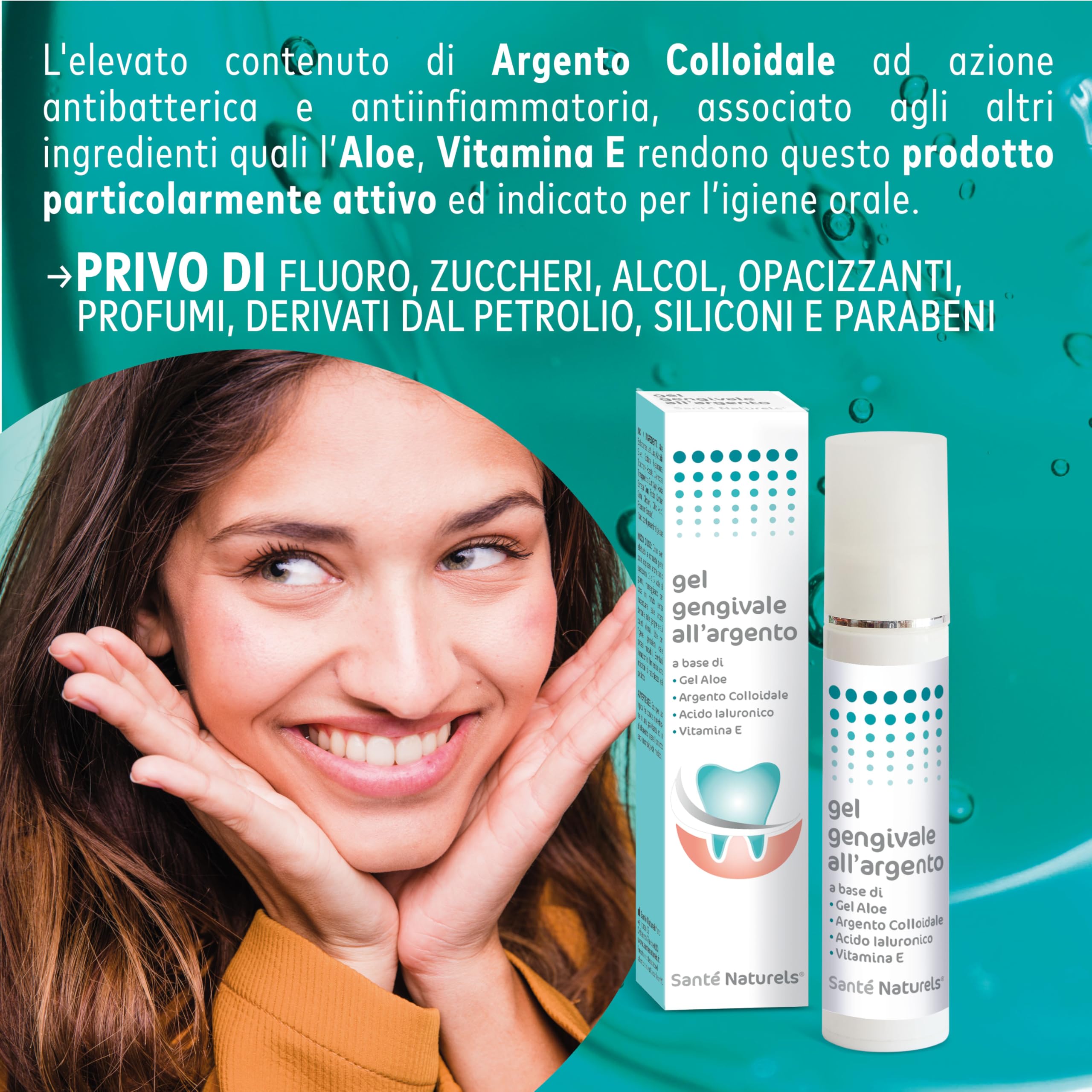 Gel gingival 50 ml ● Gel para la dentición con Plata Coloidal Verdadera, Ácido Hialurónico, Aloe y Vitamina E ● Tratamiento para encías inflamadas y retraídas