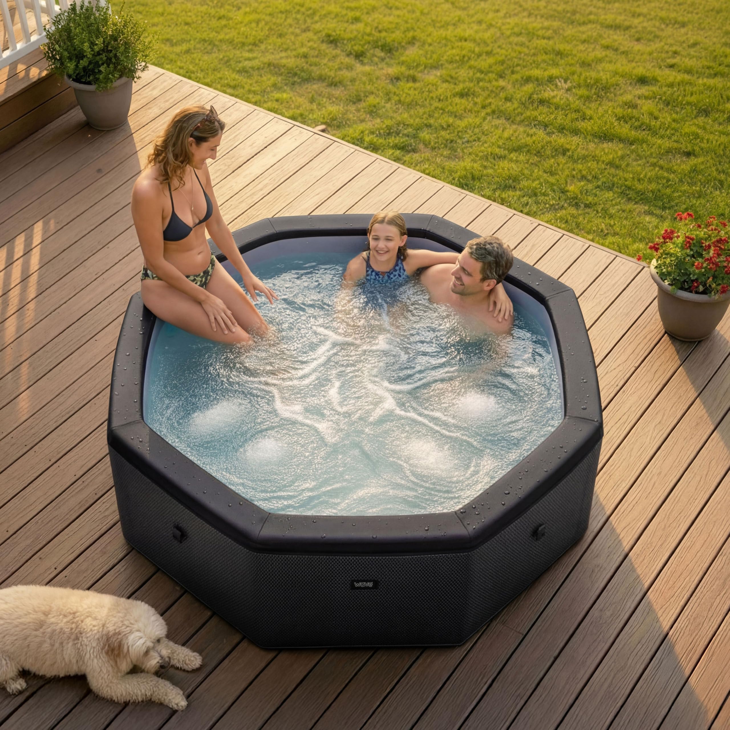 Wave Eco Foam SPA | SPA portátil al Aire Libre con Calentamiento rápido | Material de PVC Duradero | Fácil configuración (como, Guijarro Blanco | 6 Personas)