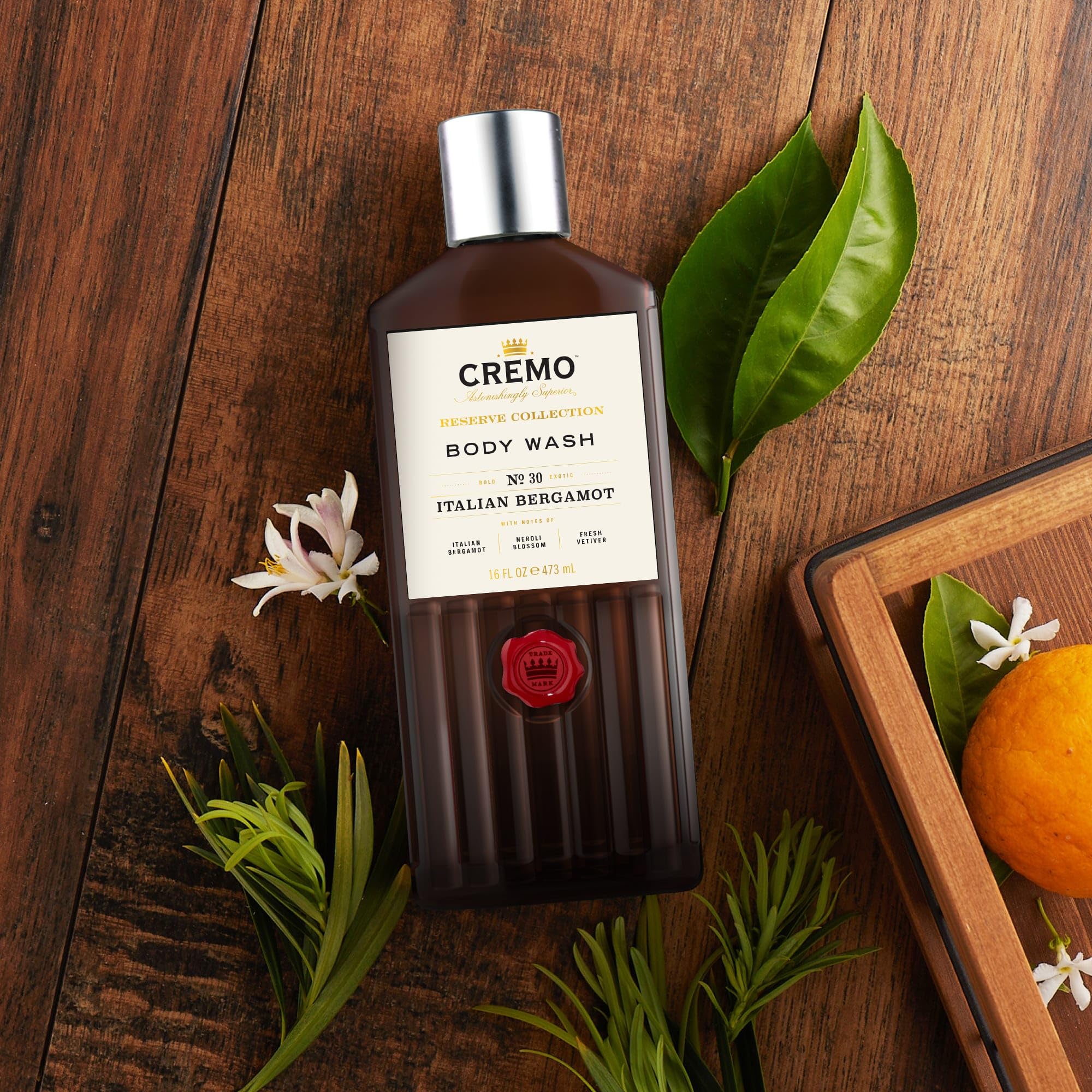 Cremo Body Wash Men, Notes of Italian Bergamot, Neroli Blossom, and Fresh Vetiver, Rich-Lathering Italian Bergamot, 16 Fl Oz