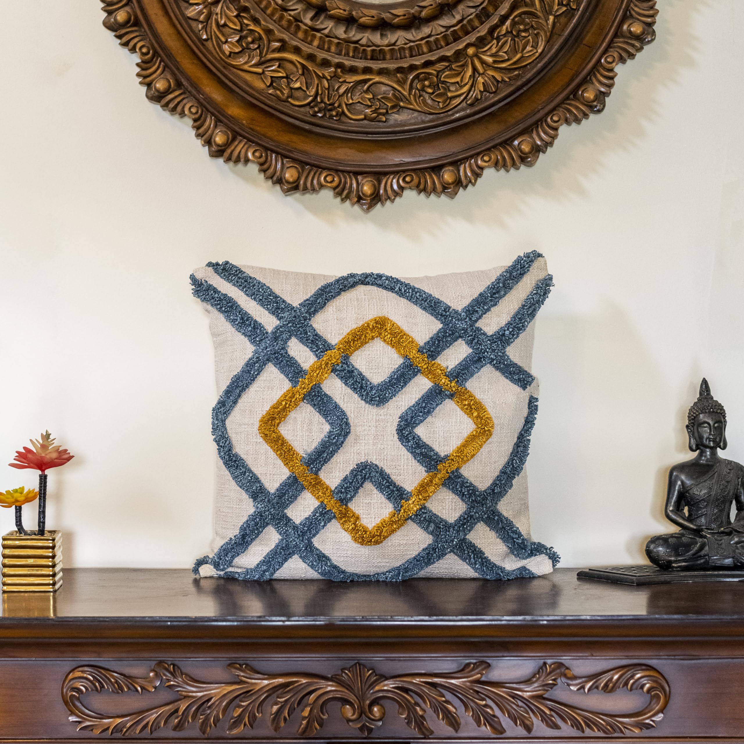 ABSTRACT INDIA Boho Shaggy Cushion Cover Tufted, Sofa Cushion Case - Decorative Pattern Square Cushion Cover 16 x 16 inches for Living Room & Bedroom (16 x 16 Inches, Pack of 1) (B0CRVNPQC2) Amazon Price History, Amazon Price Tracker