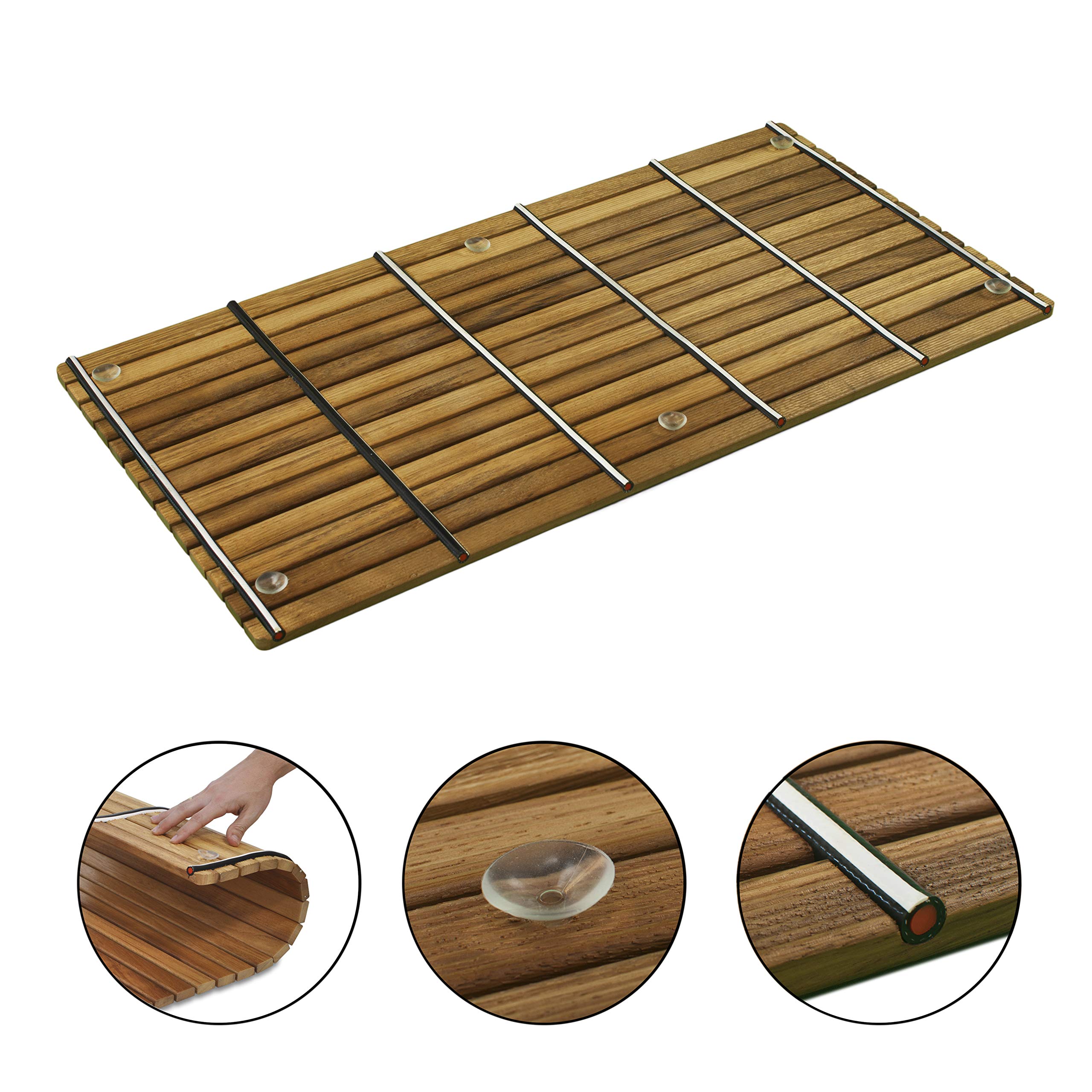 Tarima/Alfombra Flexible para Ducha y baño, en Madera de Teca (100 x 50 cm)