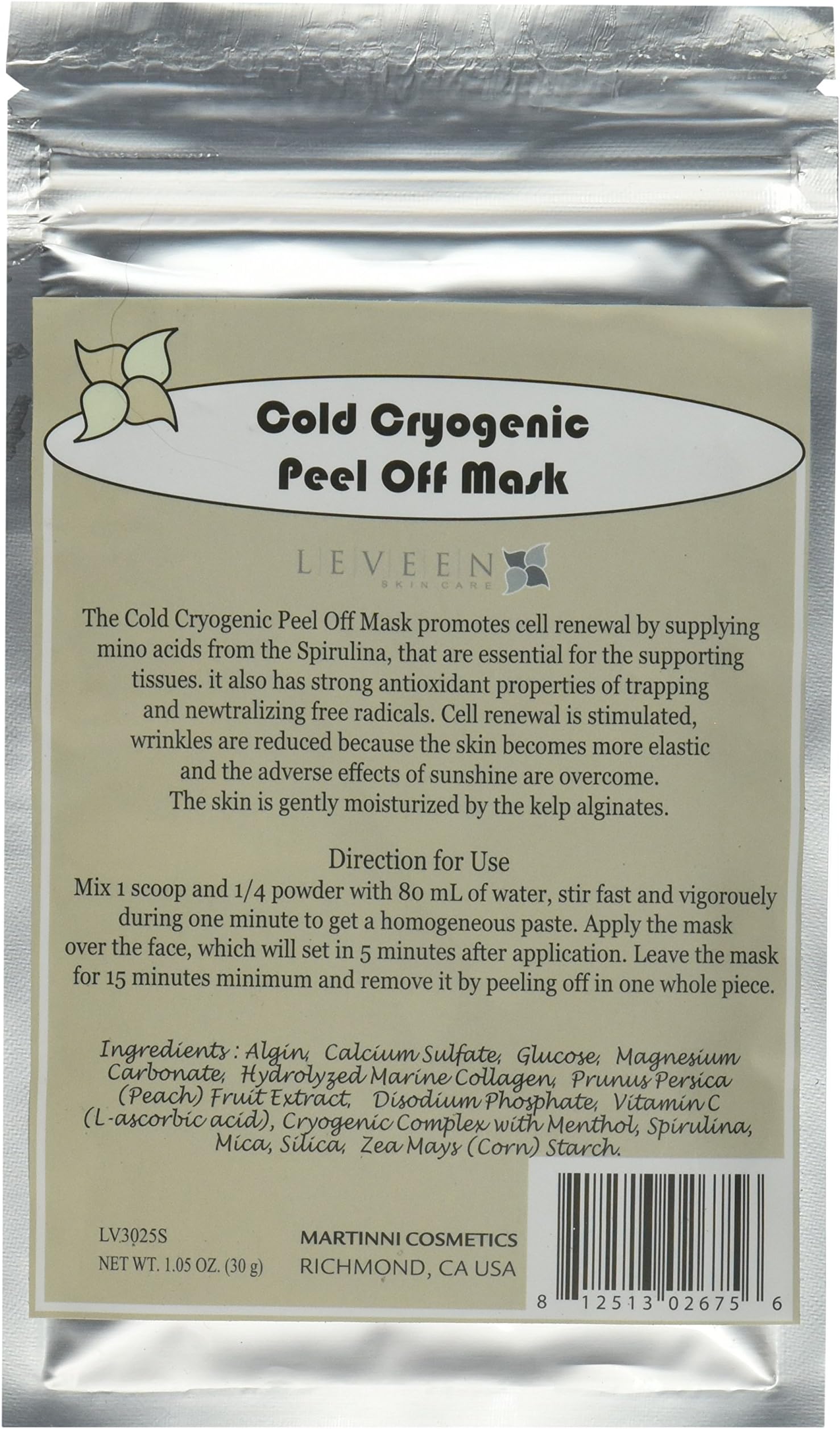 Leveen Peel Off Mask, Cold Cryogenic, 30g/1.05 oz.