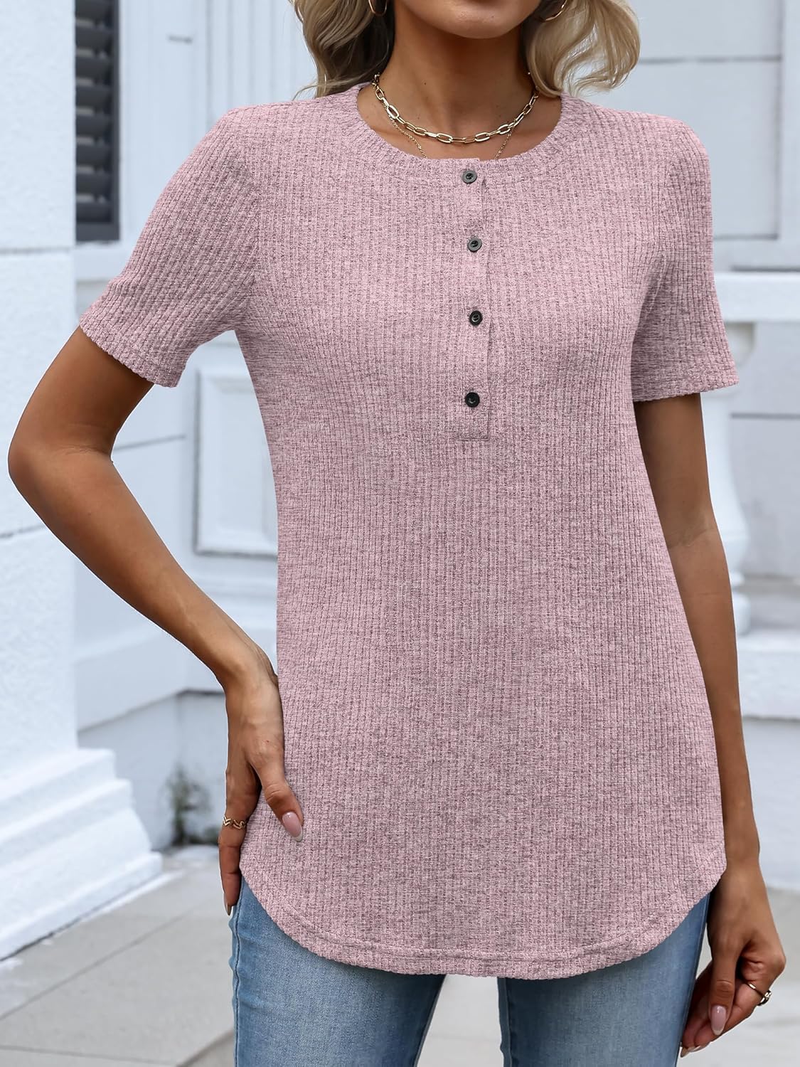 ANRABESS Womens Tops Short Sleeve Henley Shirts Dressy Casual Blouse Summer Cute Tshirt 2026 Spring Lightweight Tunic Sweater - Image 4