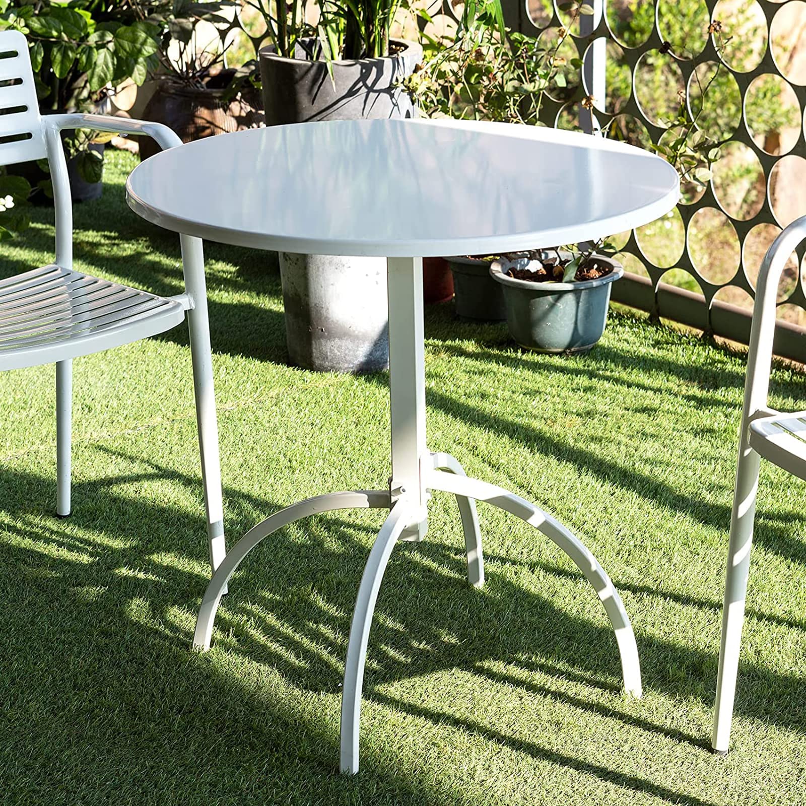 LOKKHAN 27.5" Premium Steel Patio Dining Table, Round, 27.5" x 27.5" x 29.5", White, Indoor-Outdoor