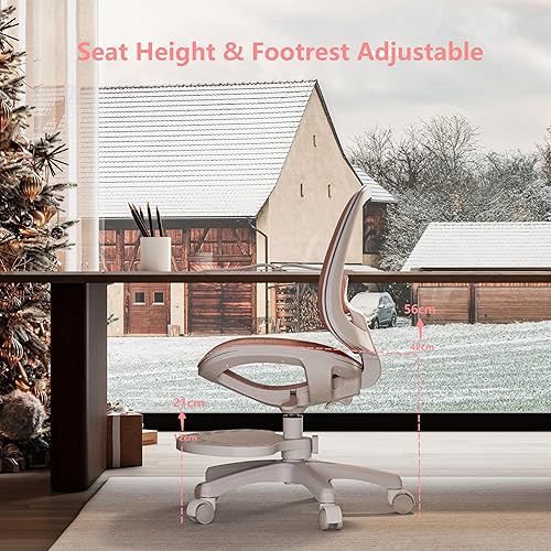 Miniatura 3 de Silla de escritorio, silla de estudio ergonómica con soporte lumbar y reposapiés, altura ajustable, silla de estudiante de malla con respaldo