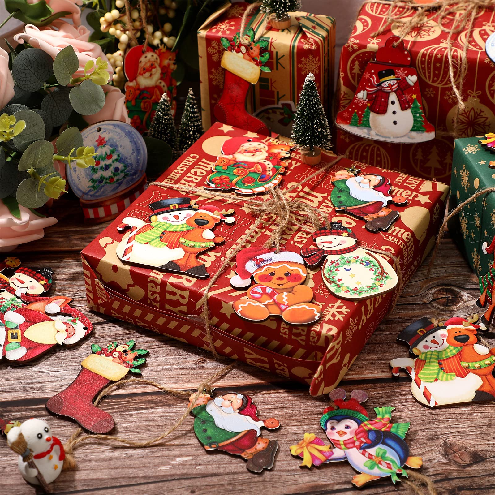 Amazon.co.jp: Marsui 24個 クリスマス木製オーナメント クリスマス