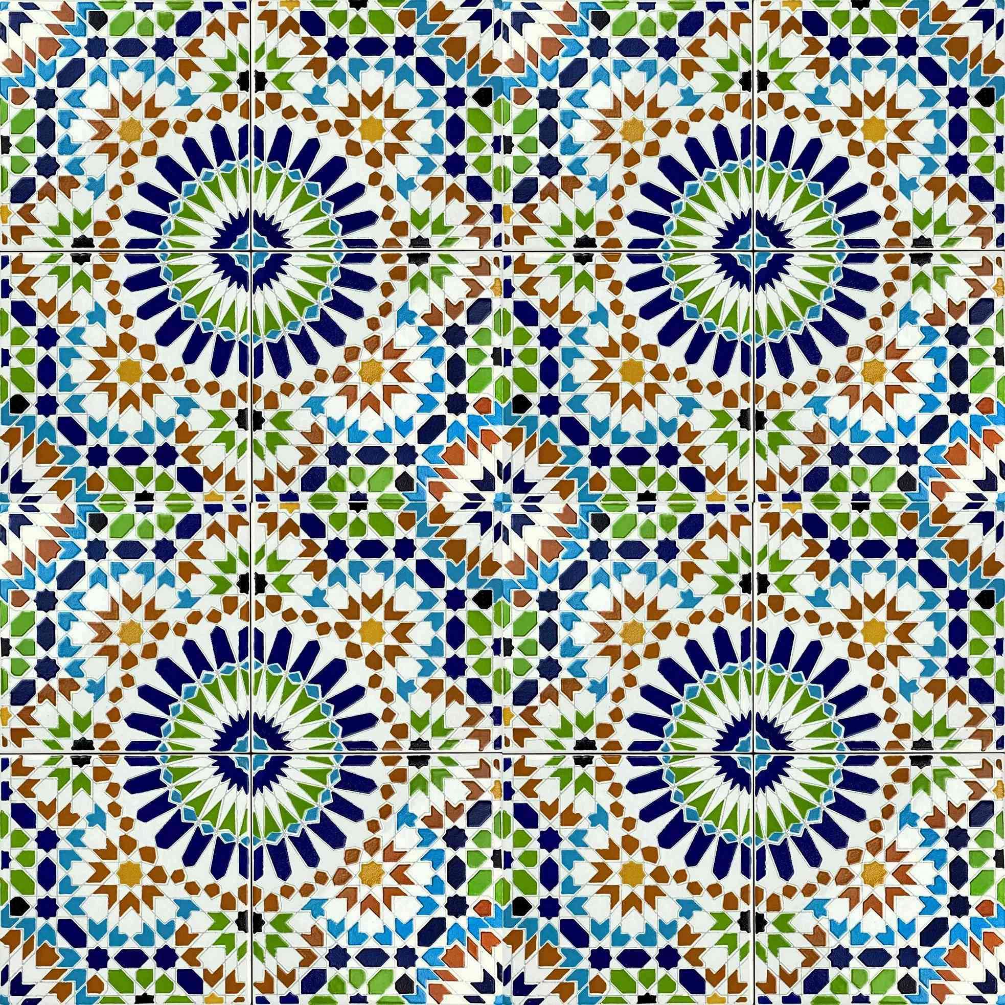 Cerames Azulejos de Cerámica Marroquí Fara - Azulejos de mosaico Marroquí para baño, cocina, sala de estar, ducha, debajo de las escaleras | Azulejos marroquíes en estilo oriental 20x20 cm