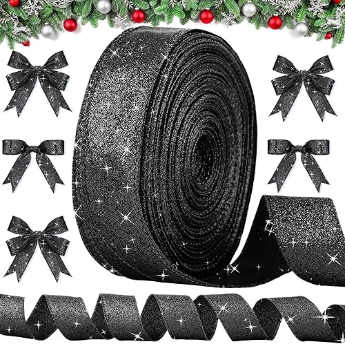 Cintas de purpurina de Navidad de 50 yardas, cinta metálica con borde con alambre de 1.5 pulgadas, cintas decorativas para árbol de Navidad para