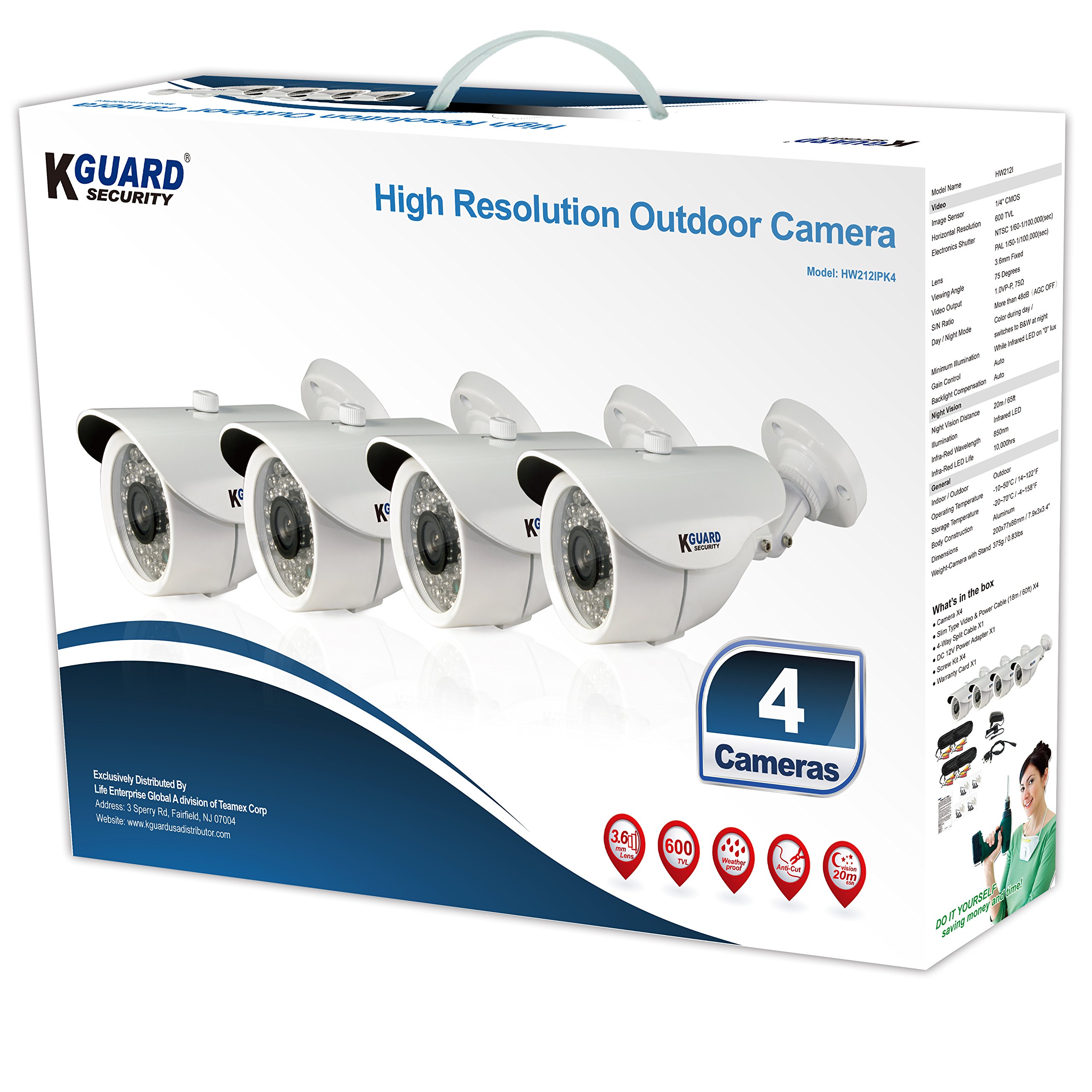 Buy KGUARD Security HW212IPK4 CAM KIT IR Bullet Type 65' Night Vision