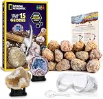 National Geographic Break Ouvrir 15 Géodes Premium - avec Goggles, Guide d'apprentissage détaillé, 3 Supports d'affichage, grand jouet scientifique de stem & Trousse éducative