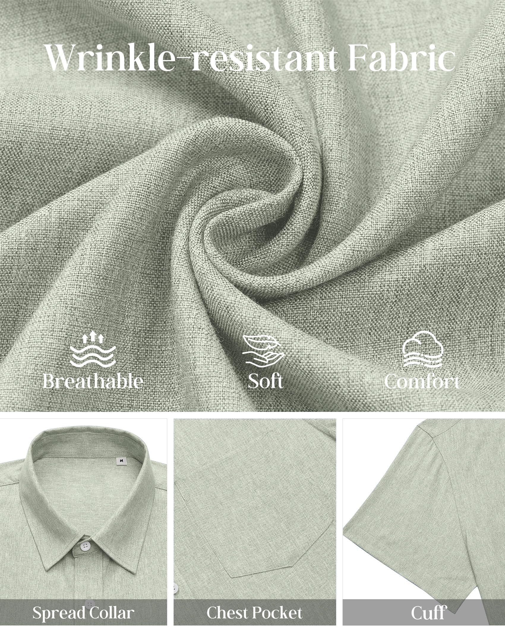 siliteelon Leinenhemd Herren Kurzarm Regular Fit Sommerhemd Freizeithemden Leicht Luftig Outdoor Strand Leinen Shirt