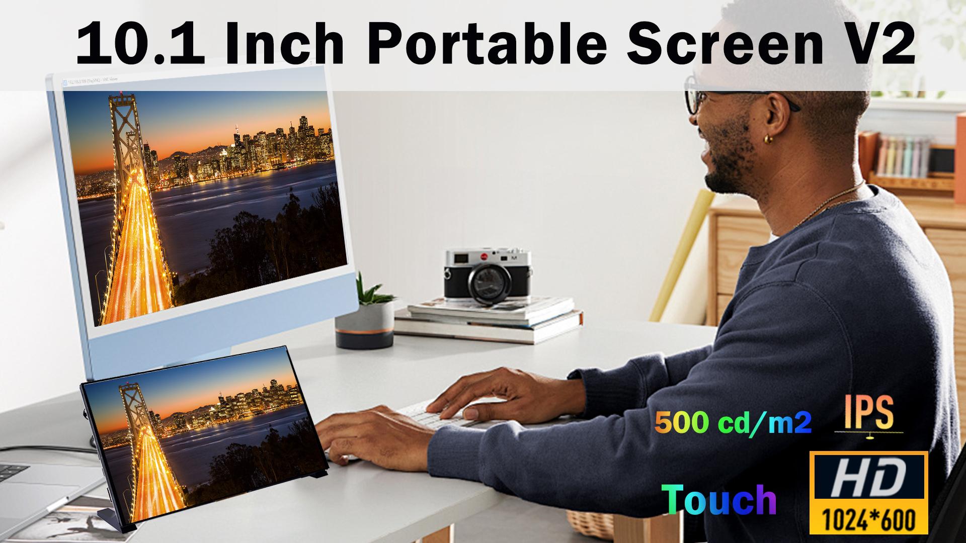 GeeekPi 10,1 inch capacitief touchscreen voor Raspberry Pi 5, HDMI IPS- monitor 1280X800 met dubbele luidsprekers voor Raspberry Pi 4B/3B /3B, met montagegaten voor installatie van het Pi-bord