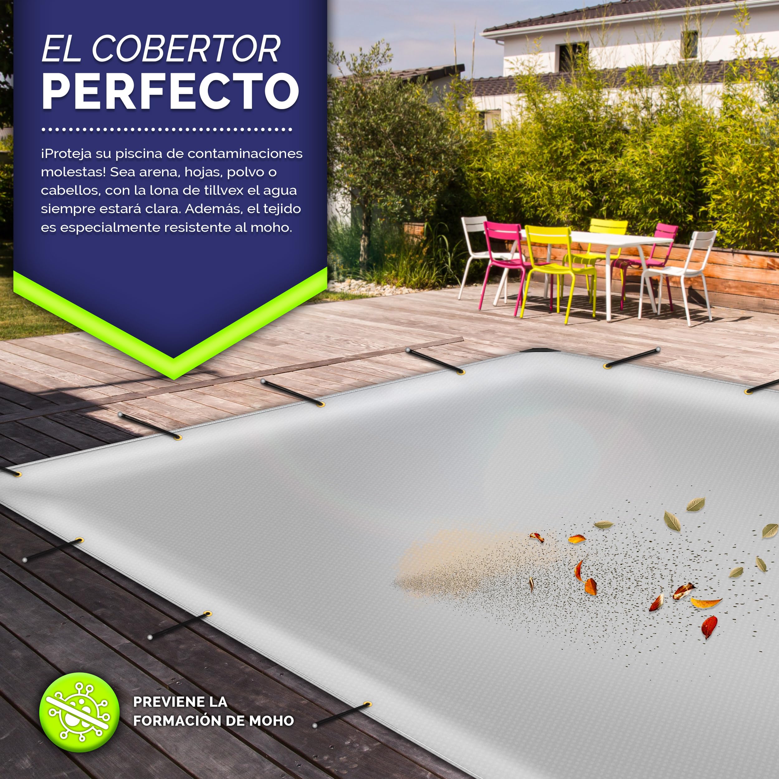 tillvex® Lona con Ojales + 10 Ganchos y Cuerda de 15 m, Lona de 650 g/m² Exterior, Impermeable y al desgarro, Lona de PVC Universal para Camiones, Piscinas, Muebles de jardín, Cubierta Madera,