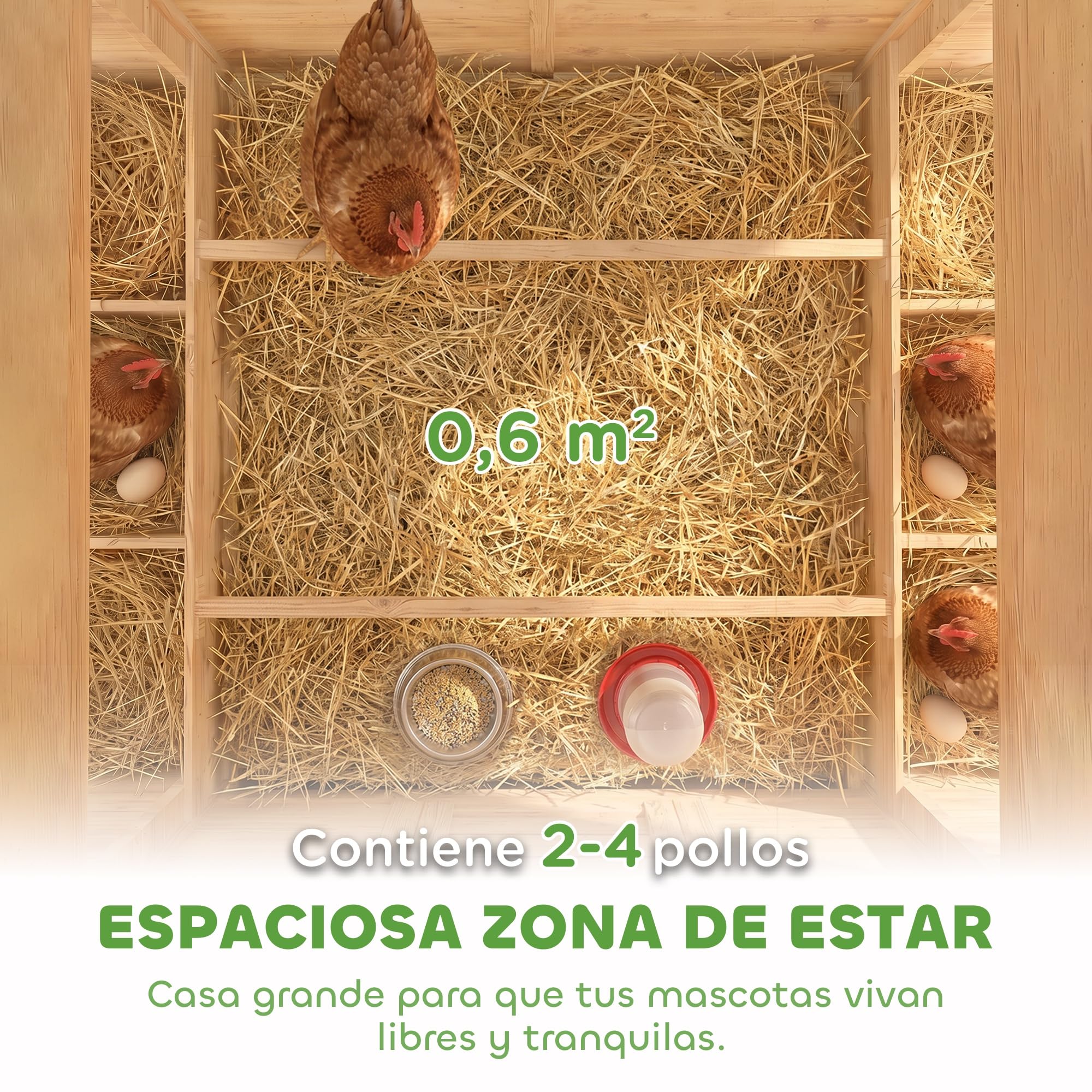 PawHut Gallinero de Madera para Exterior, 2 Nidos, Bandeja Extraíble, Techo Impermeable, 150x100x96,5 cm, Amarillo