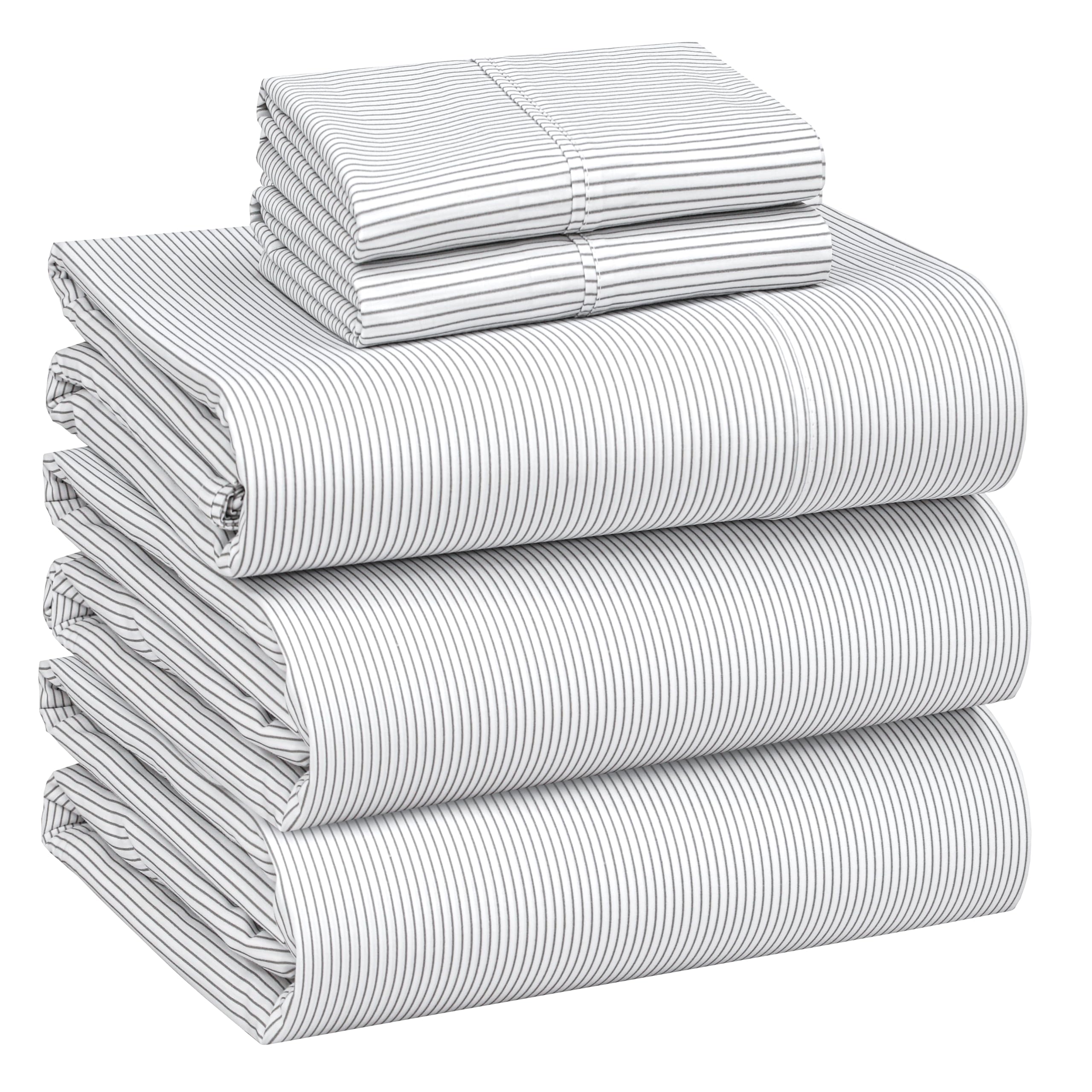 RUVANTI 100% Cotton Percale Sheets Split King Size – Crisp Cooling Bed Sheets for Hot Sleepers, Deep Pocket 16”, Soft Breathable & Durable Hotel-Style 5 Piece Set, Grey Pinn Stripe