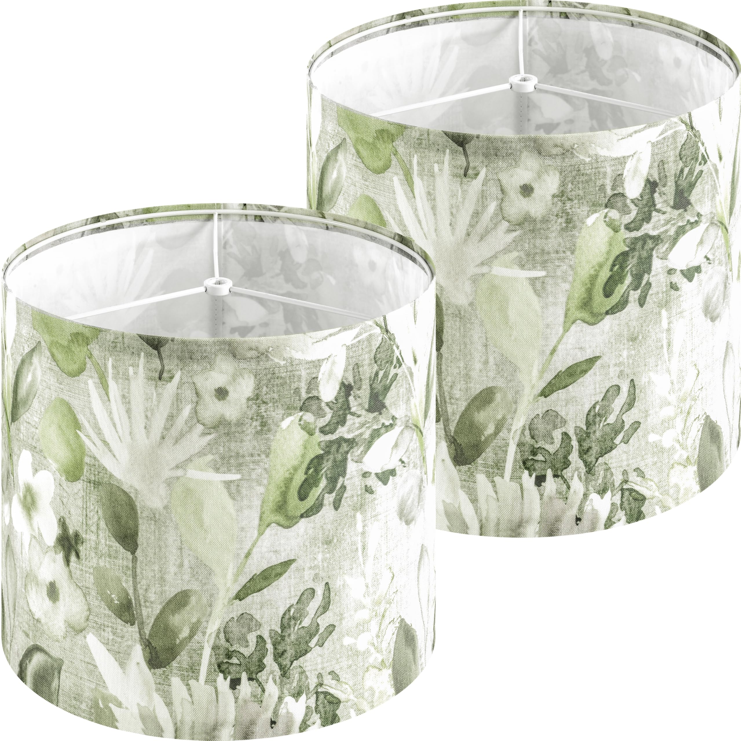 PAPAYA Lamp Shades Set of 2 10" D x 9" H Green Floral Drum Shade