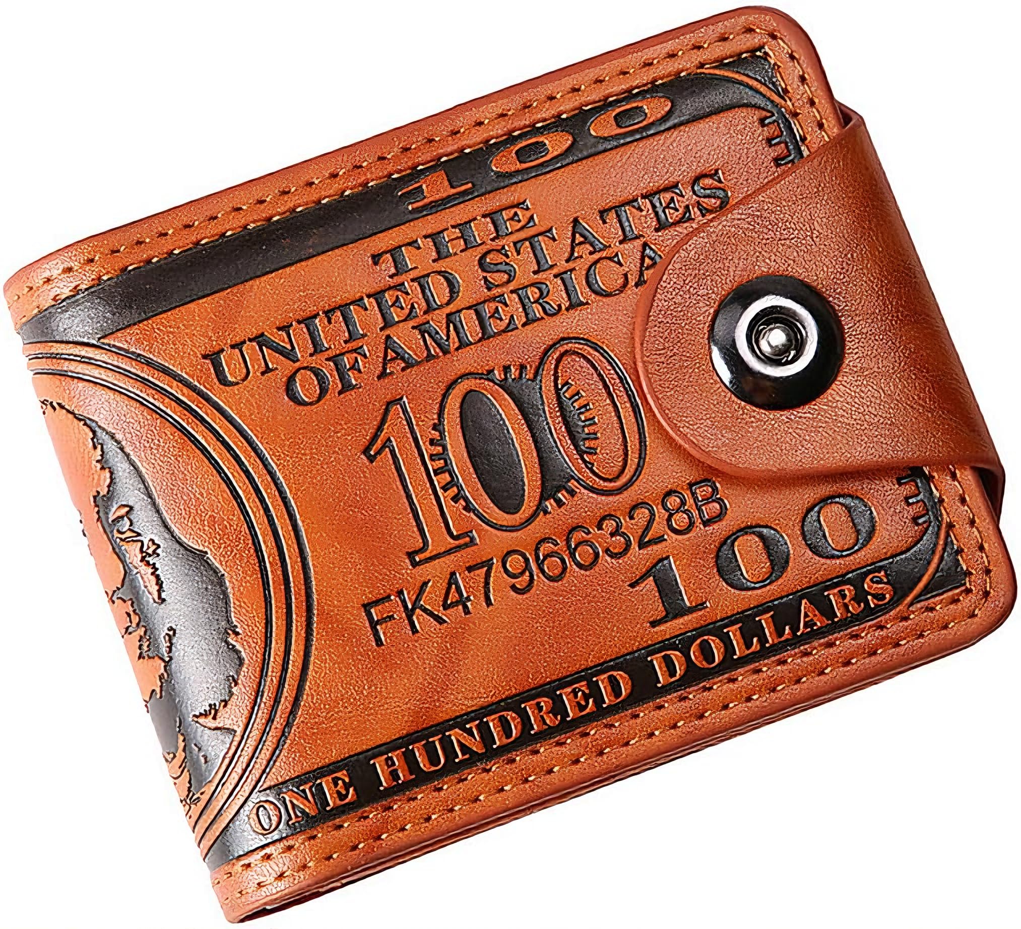 Men Bill Wallet PU Leather Credit Card Photo Holder Bifold Billfold (Brown, 100 Dollar)