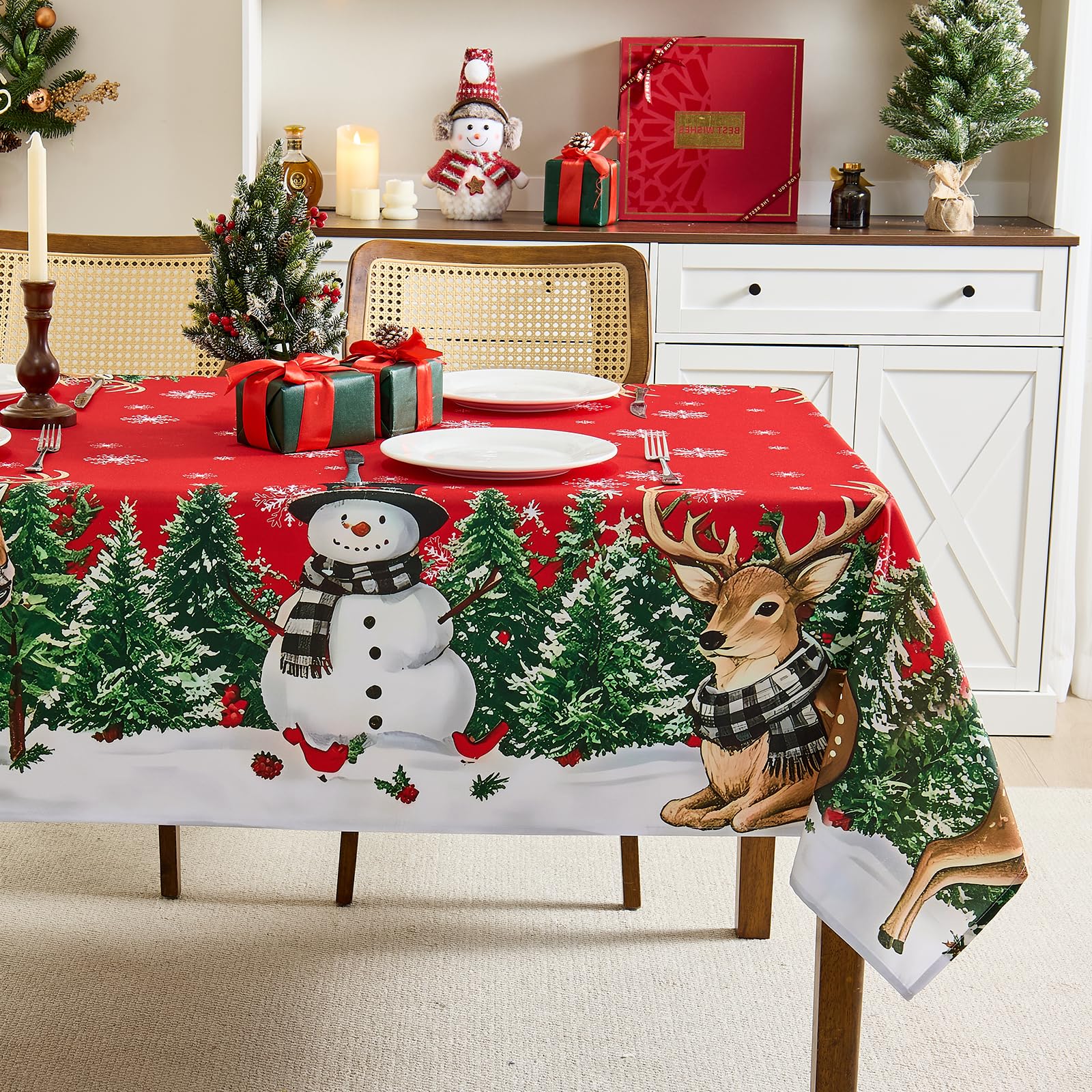 Weihnachtstischdecke Tischdecke Abwaschbar Elch 130 x 180 cm Weihnachten Rot