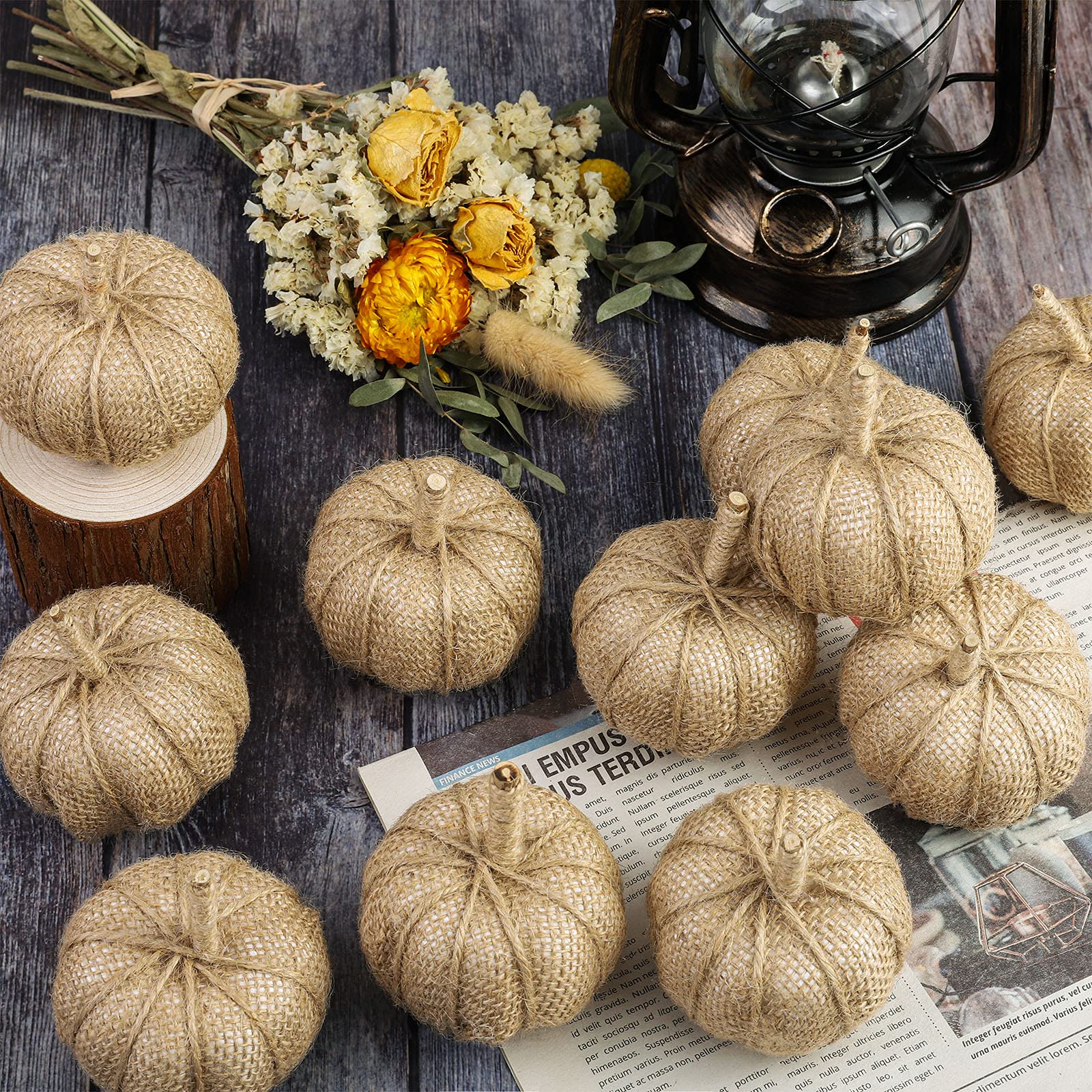 Aneco Künstliche Kürbisse aus Sackleinen, Herbstdekoration, 12 Stück