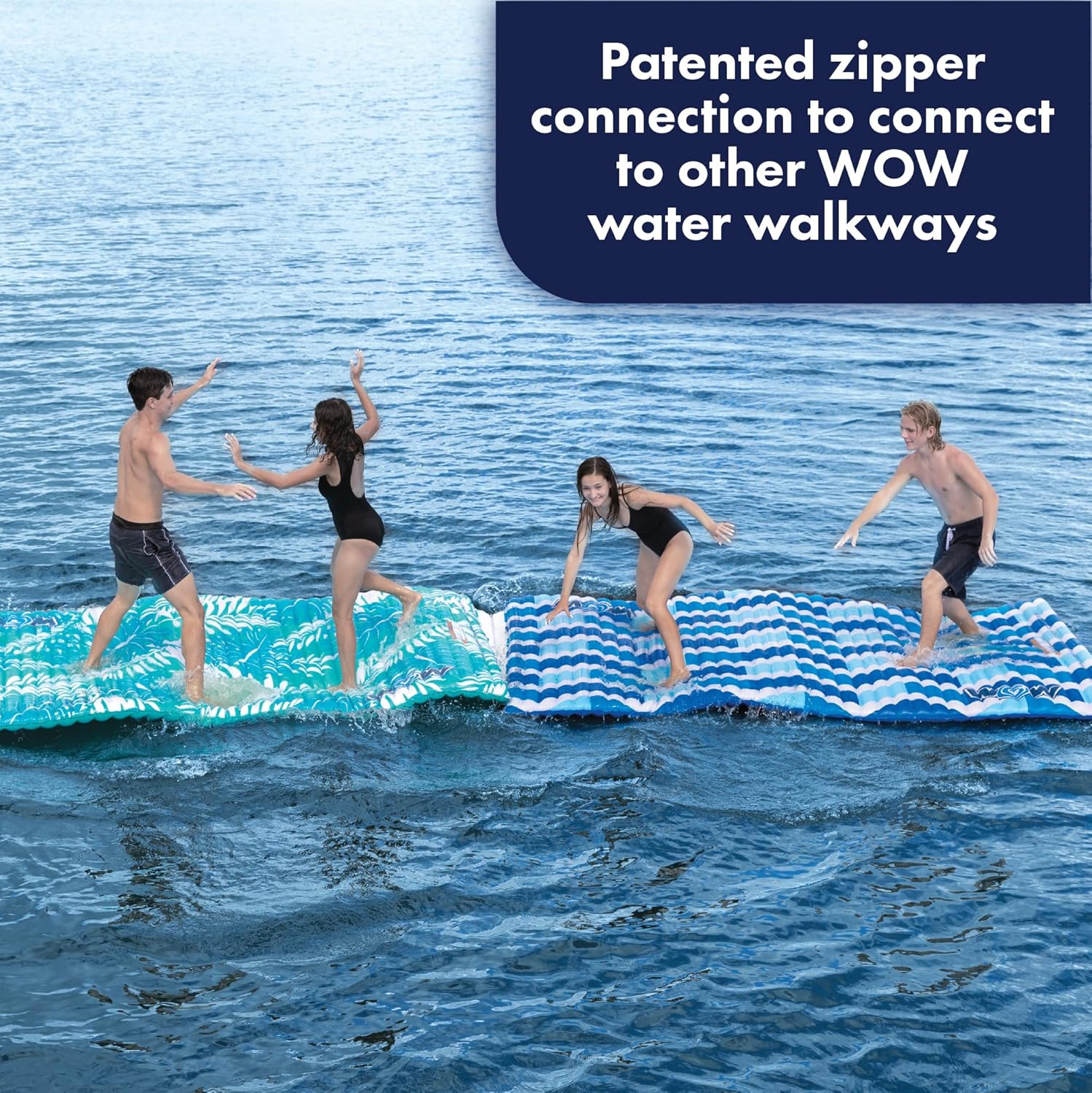 Wow Sports Inflatable Water Walkway Mat - Palm Leaf - 10 x 6 ft - Connects to Boats & Other Mats - for Kids & Adults
